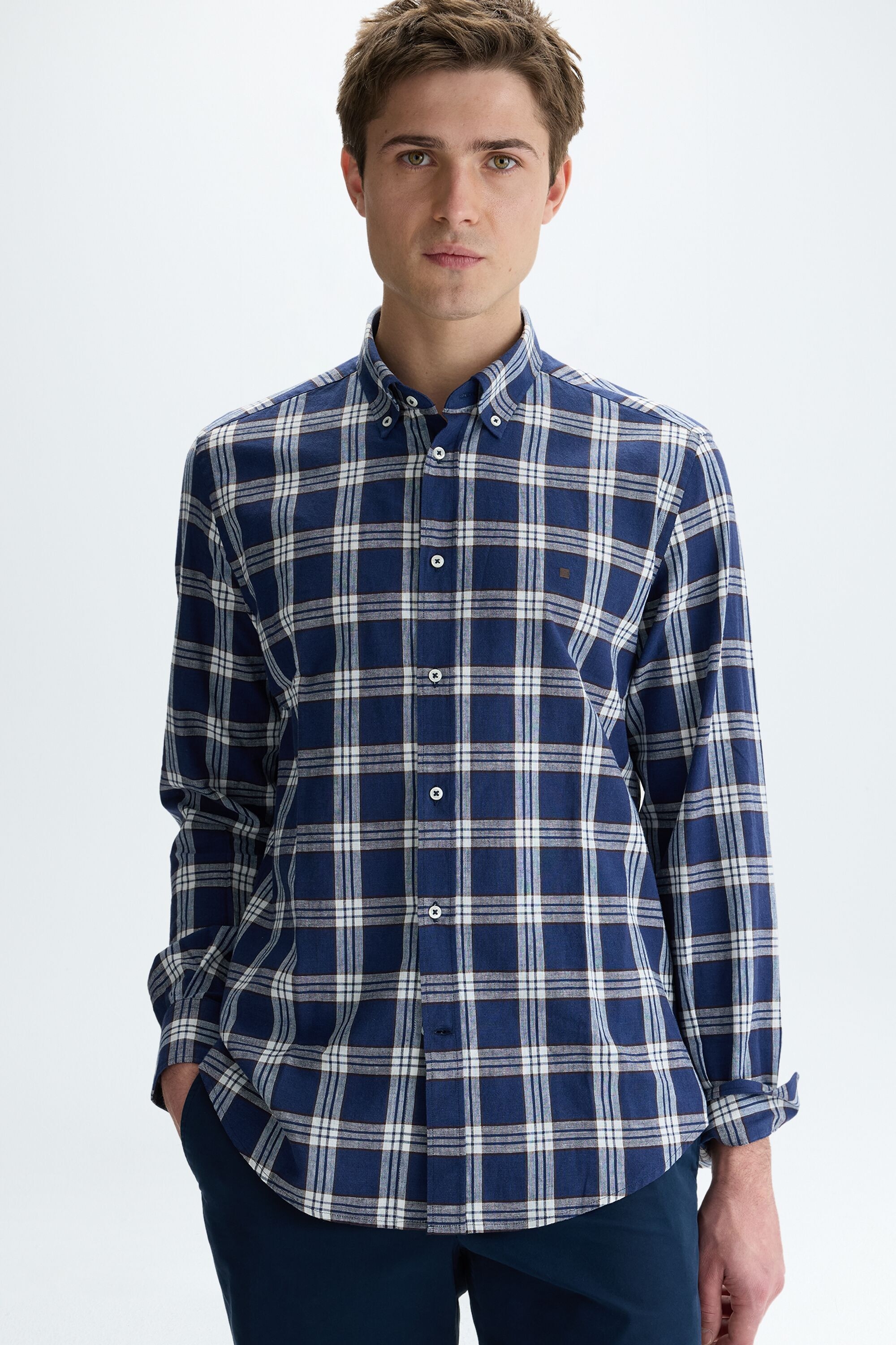 Chequered cotton linen shirt