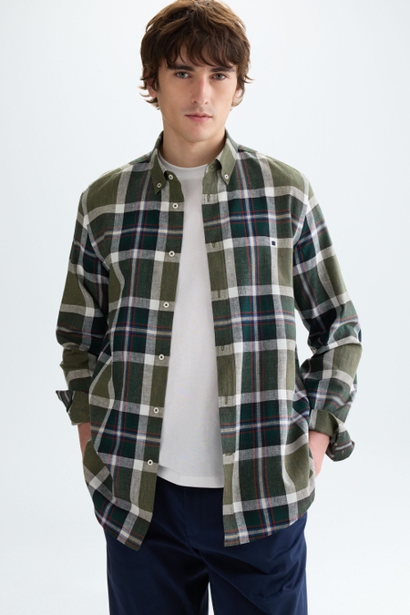 CHEQUERED COTTON LINEN SHIRT