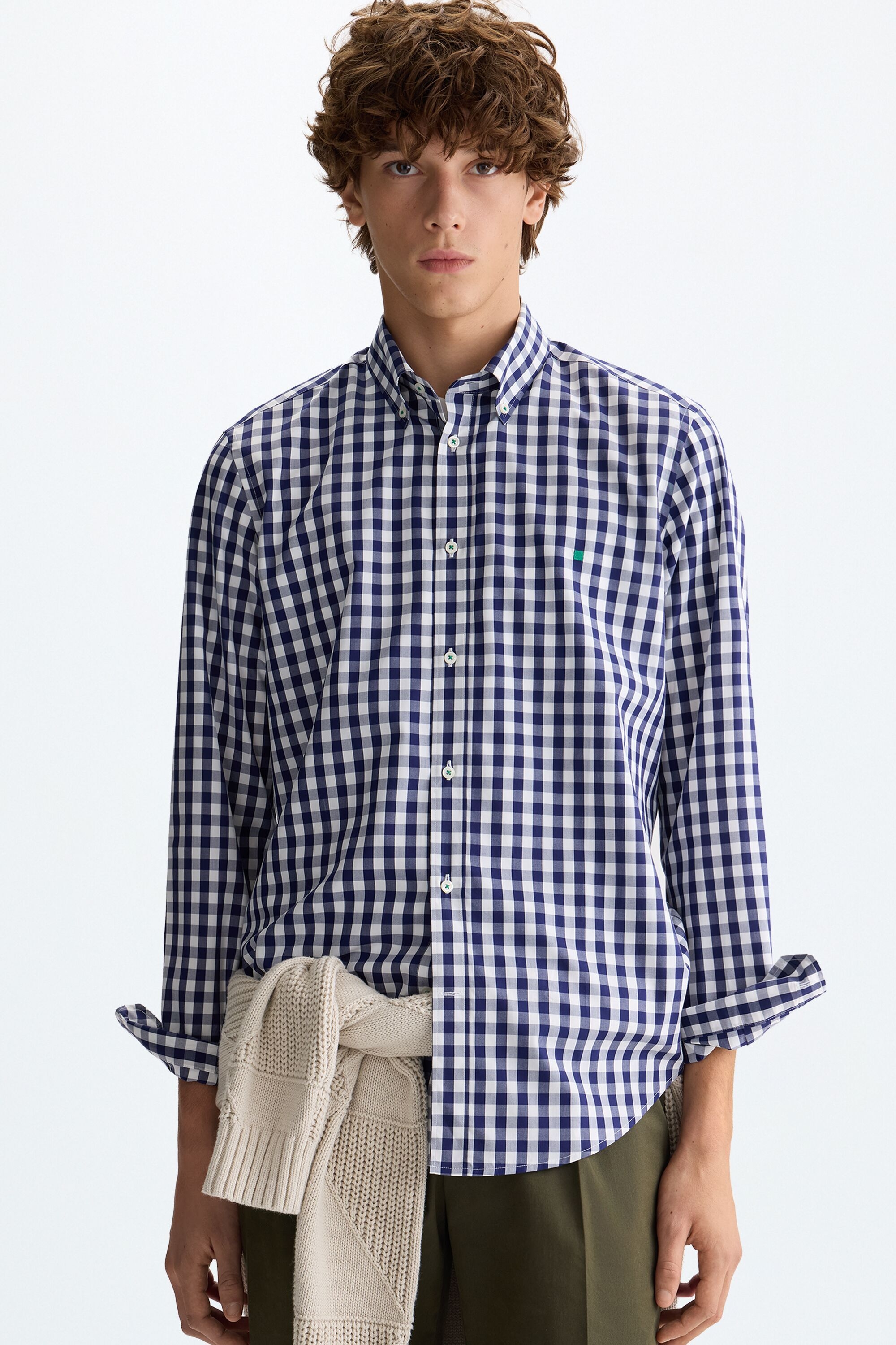Gingham check twill shirt