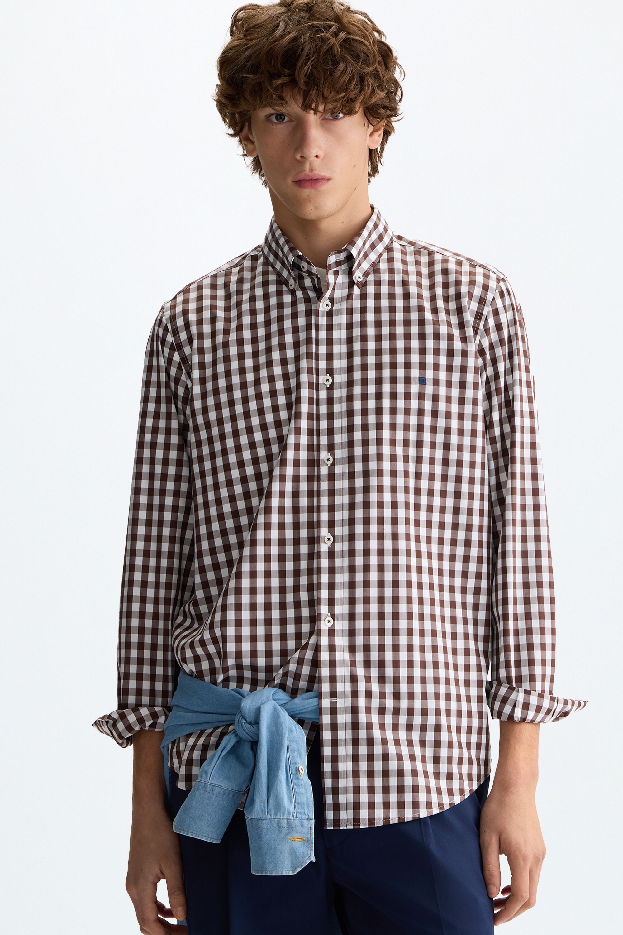 Gingham check twill shirt