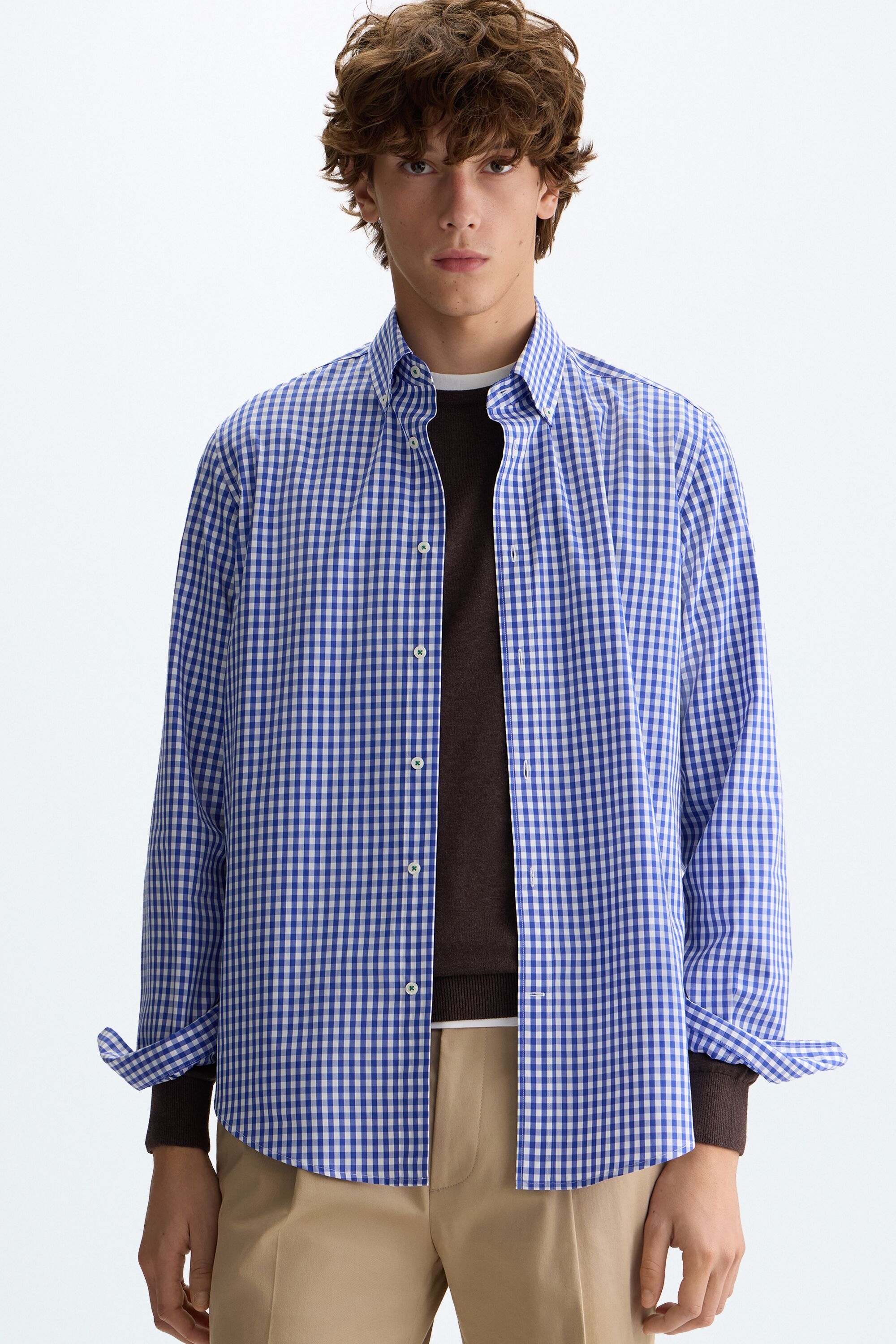 Gingham check twill shirt