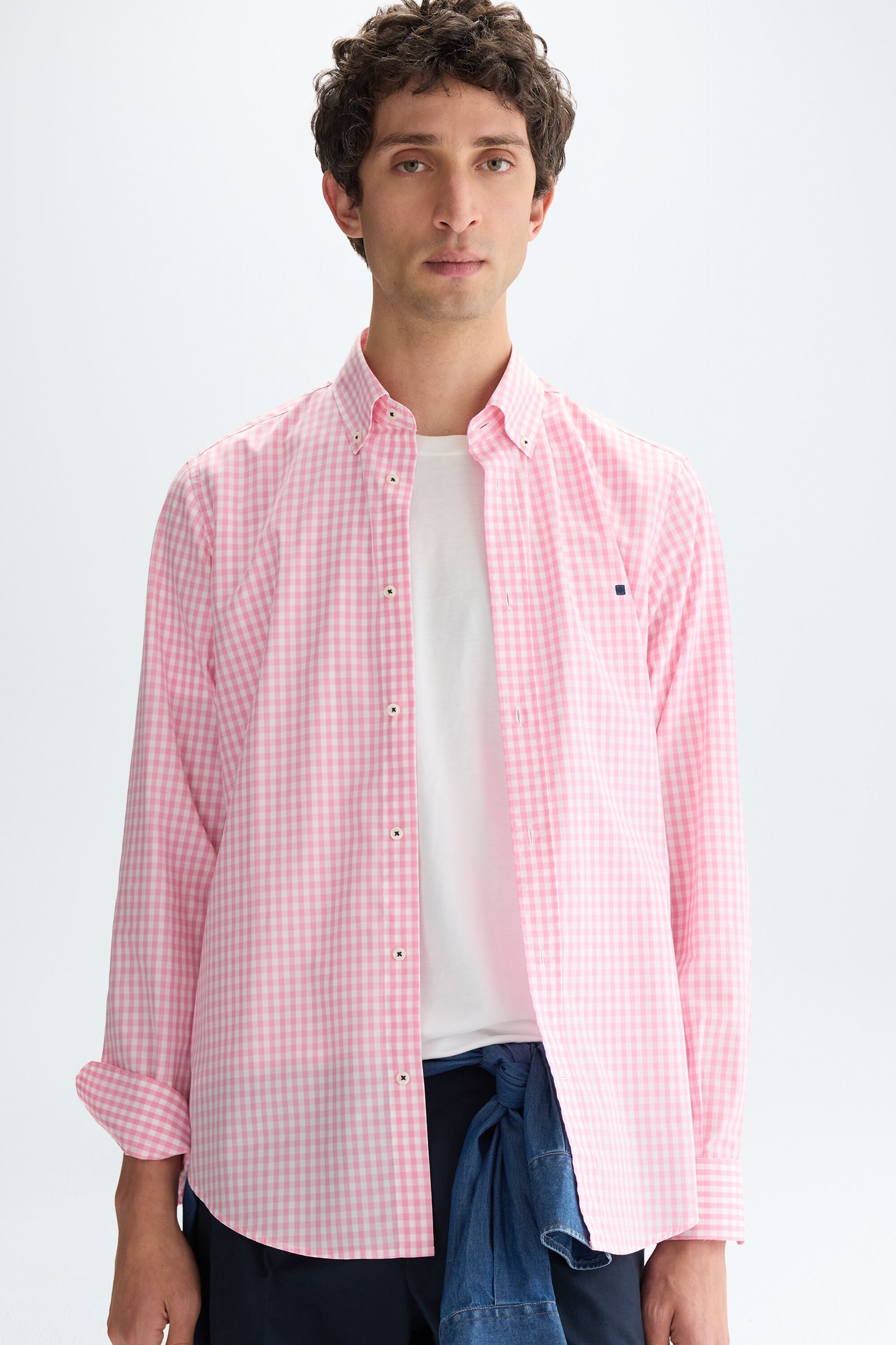 Gingham check poplin shirt