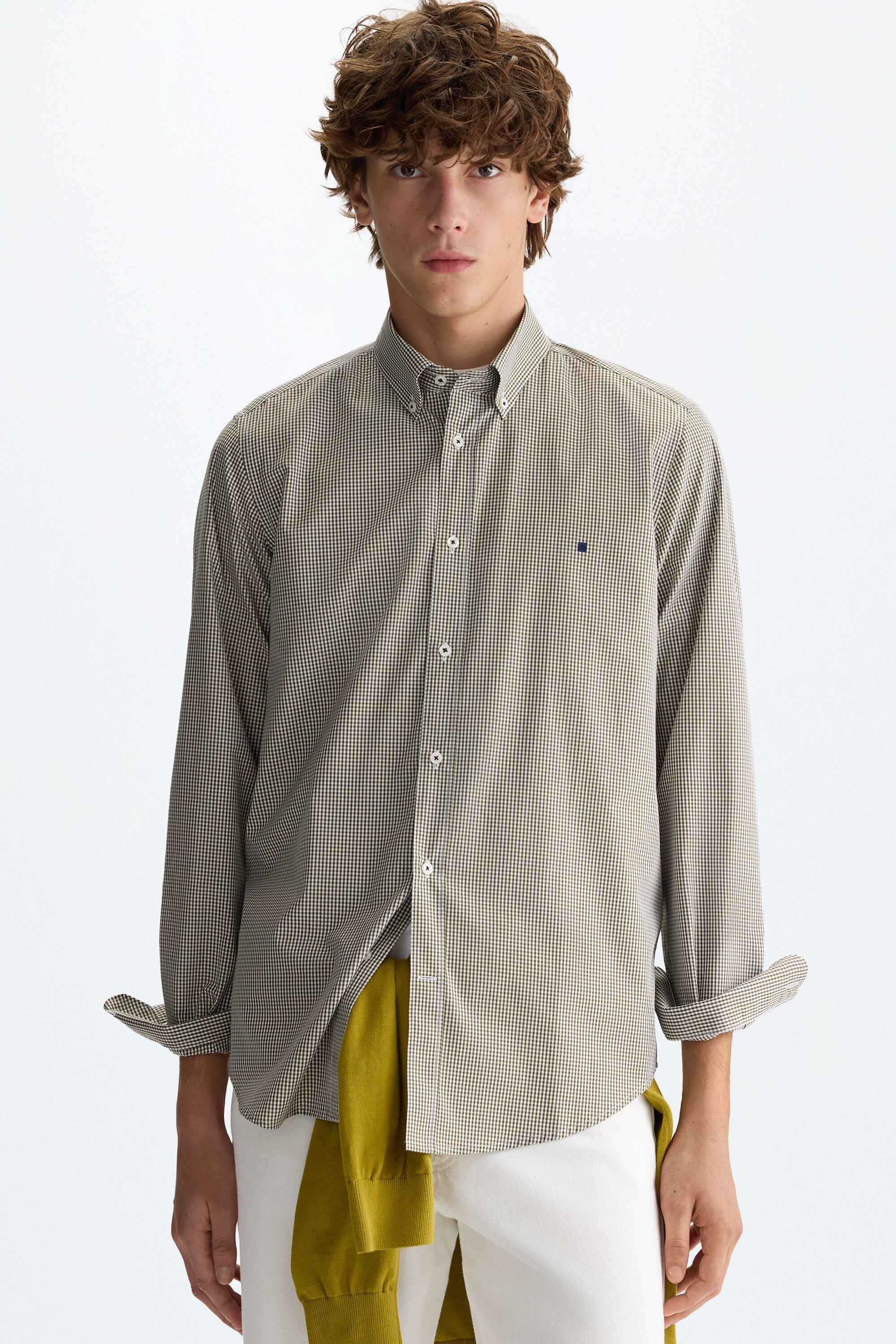 Gingham check twill shirt
