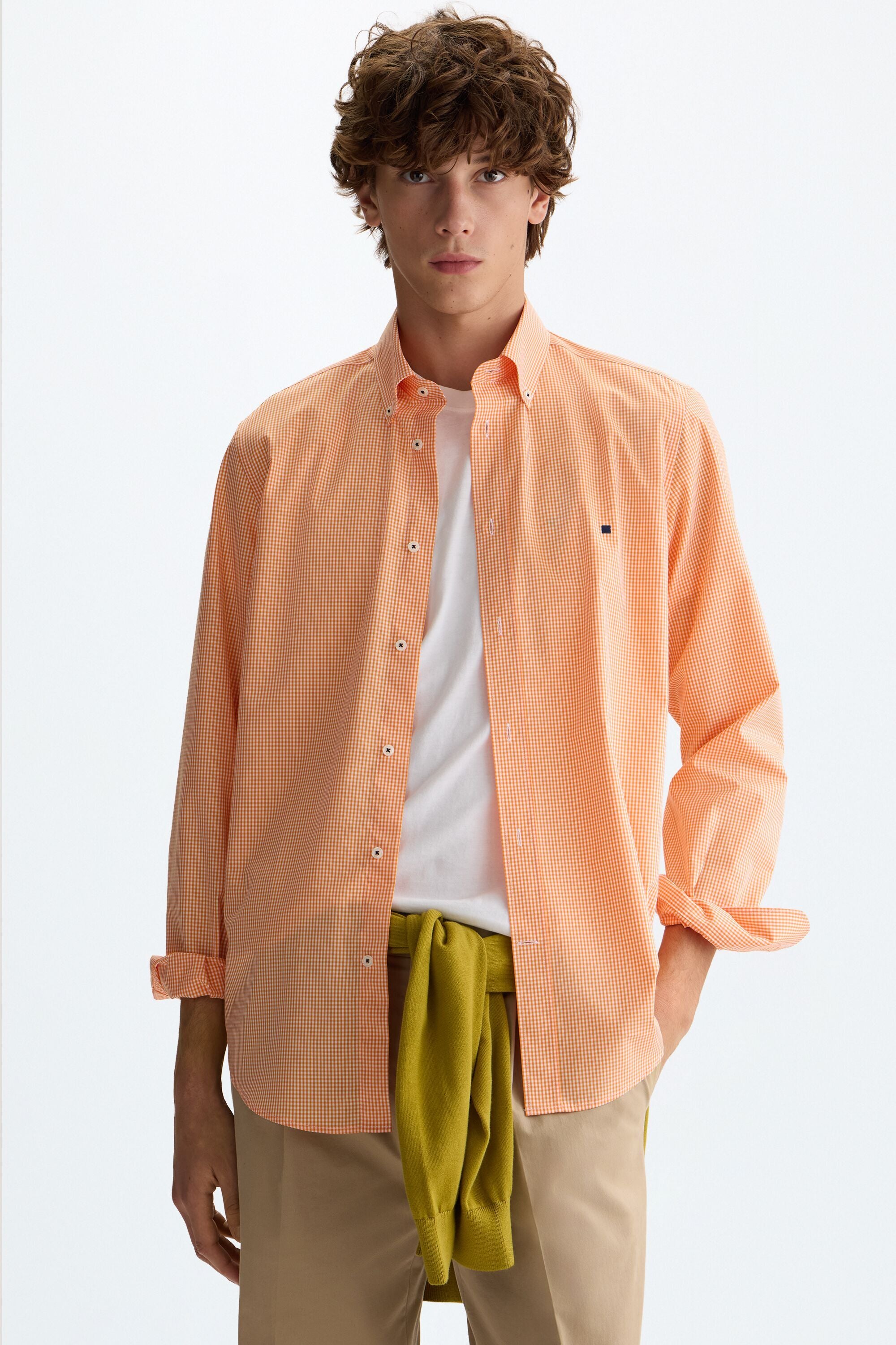 orange check dress shirt Mens Next Orange Long Sleeve Check Shirt XS
