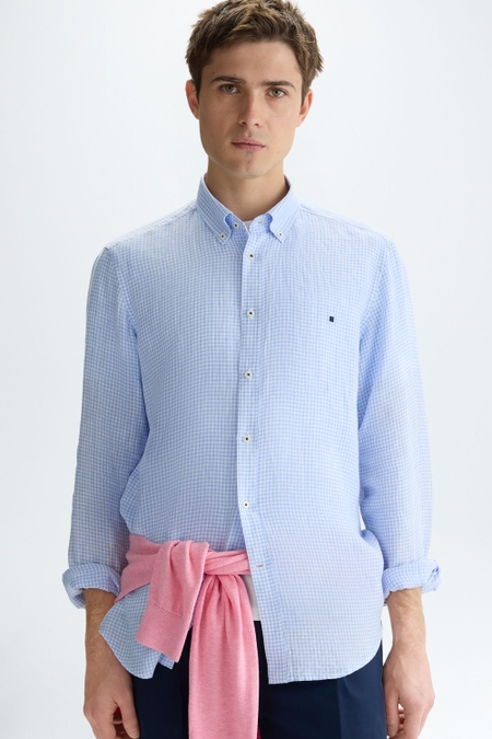 GINGHAM CHECK LINEN SHIRT
