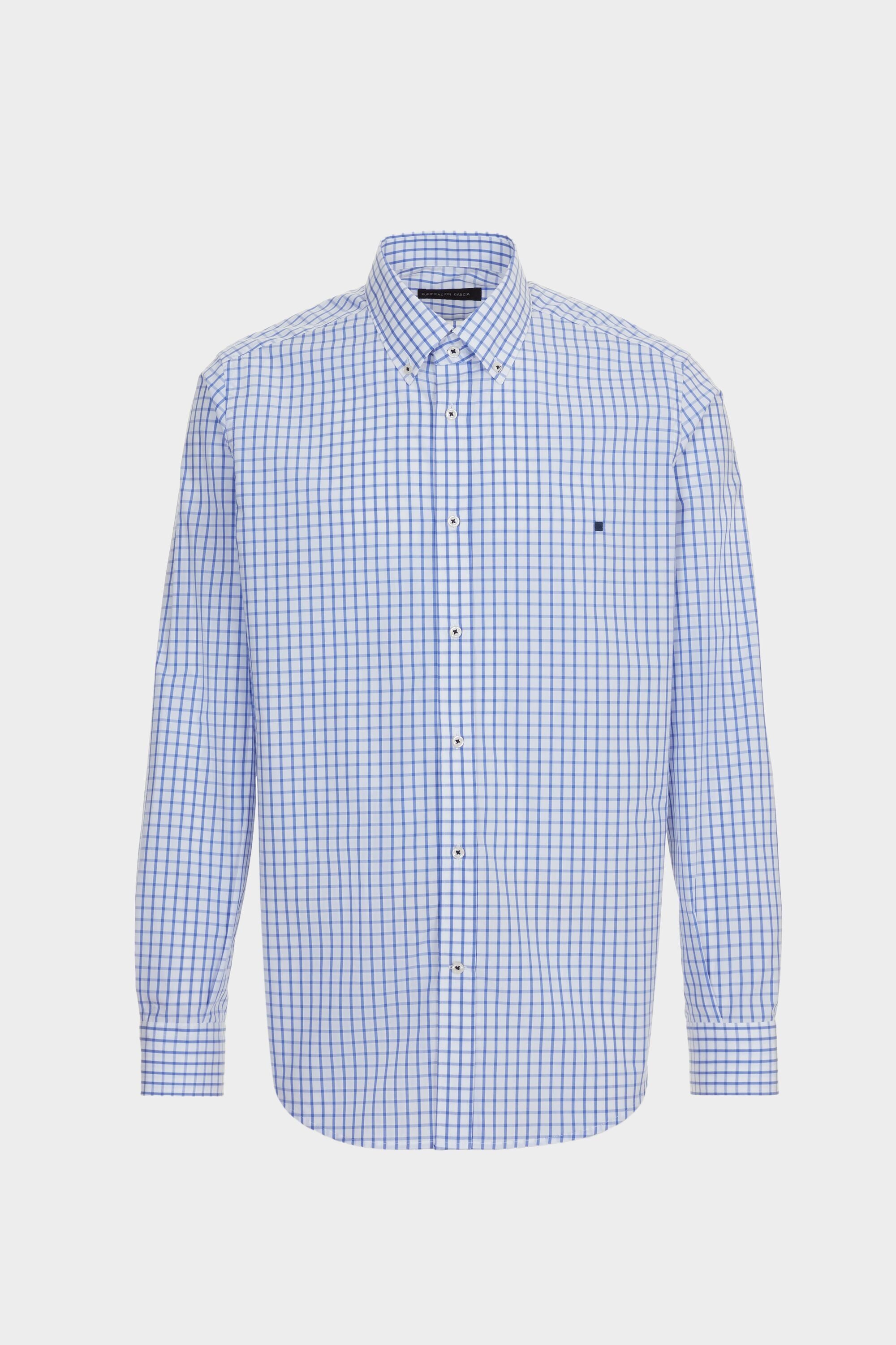 Windowpane check poplin shirt blue/white - Purificacion Garcia