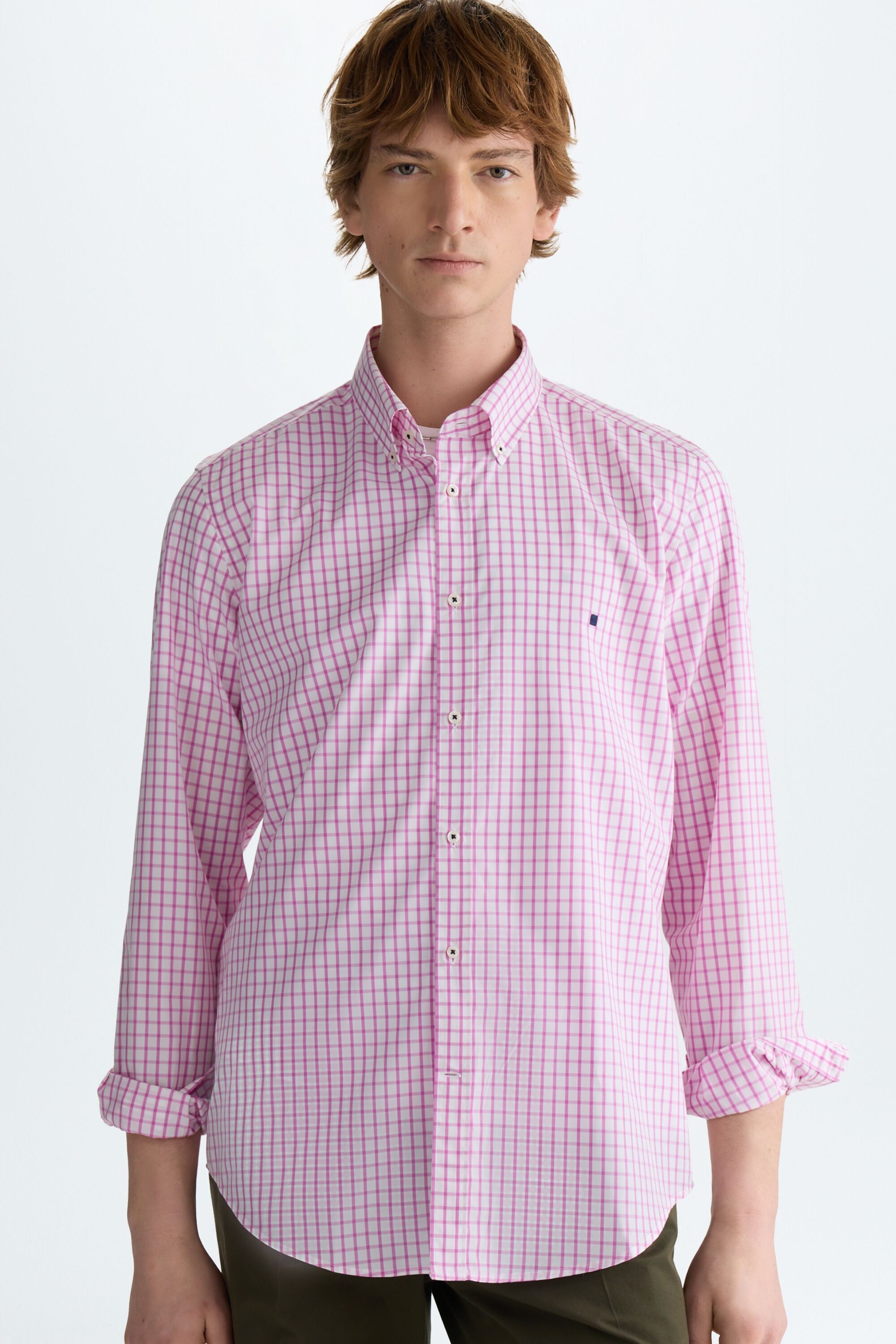 Windowpane check poplin shirt
