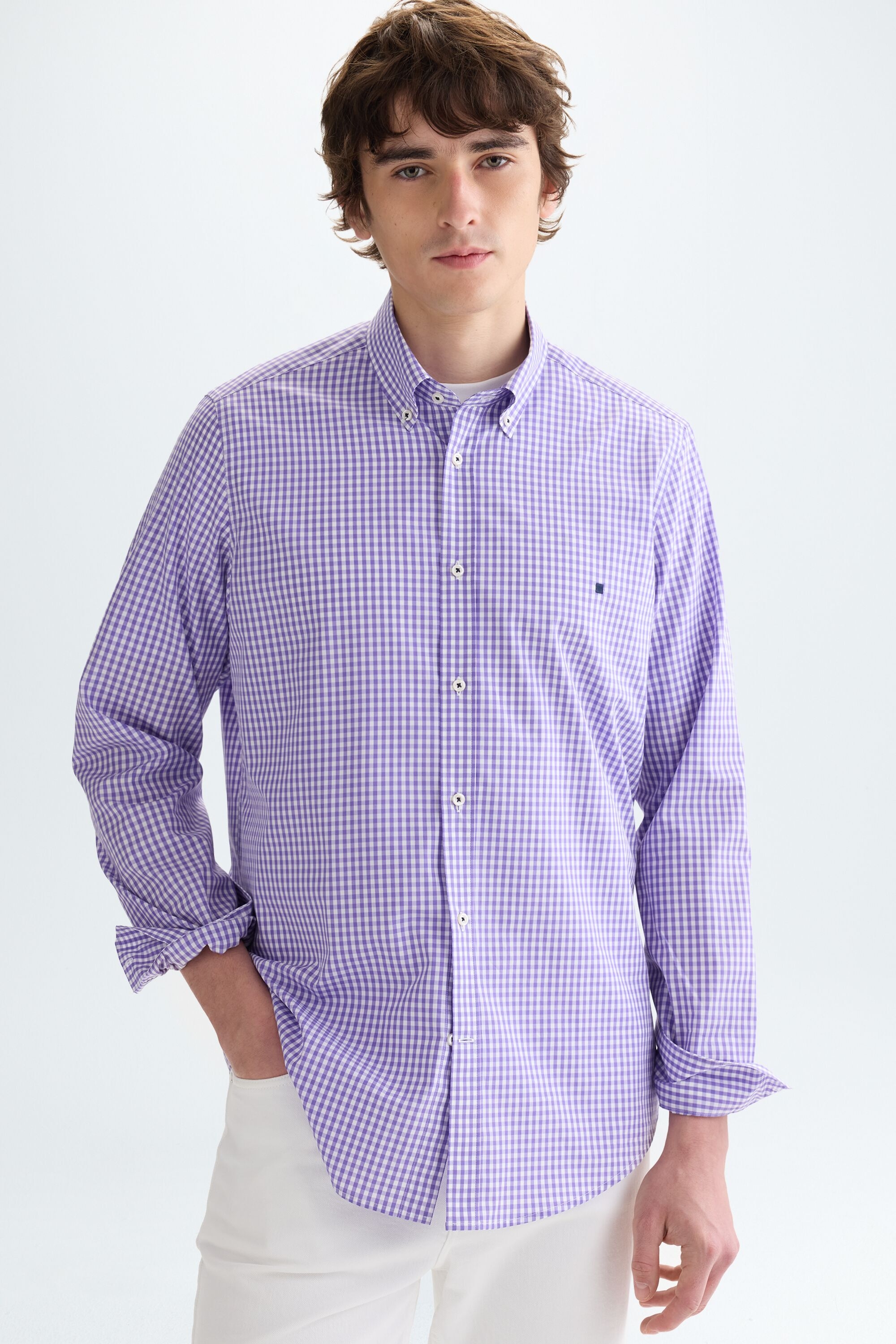 Gingham check poplin shirt - MALLOW/WHITE