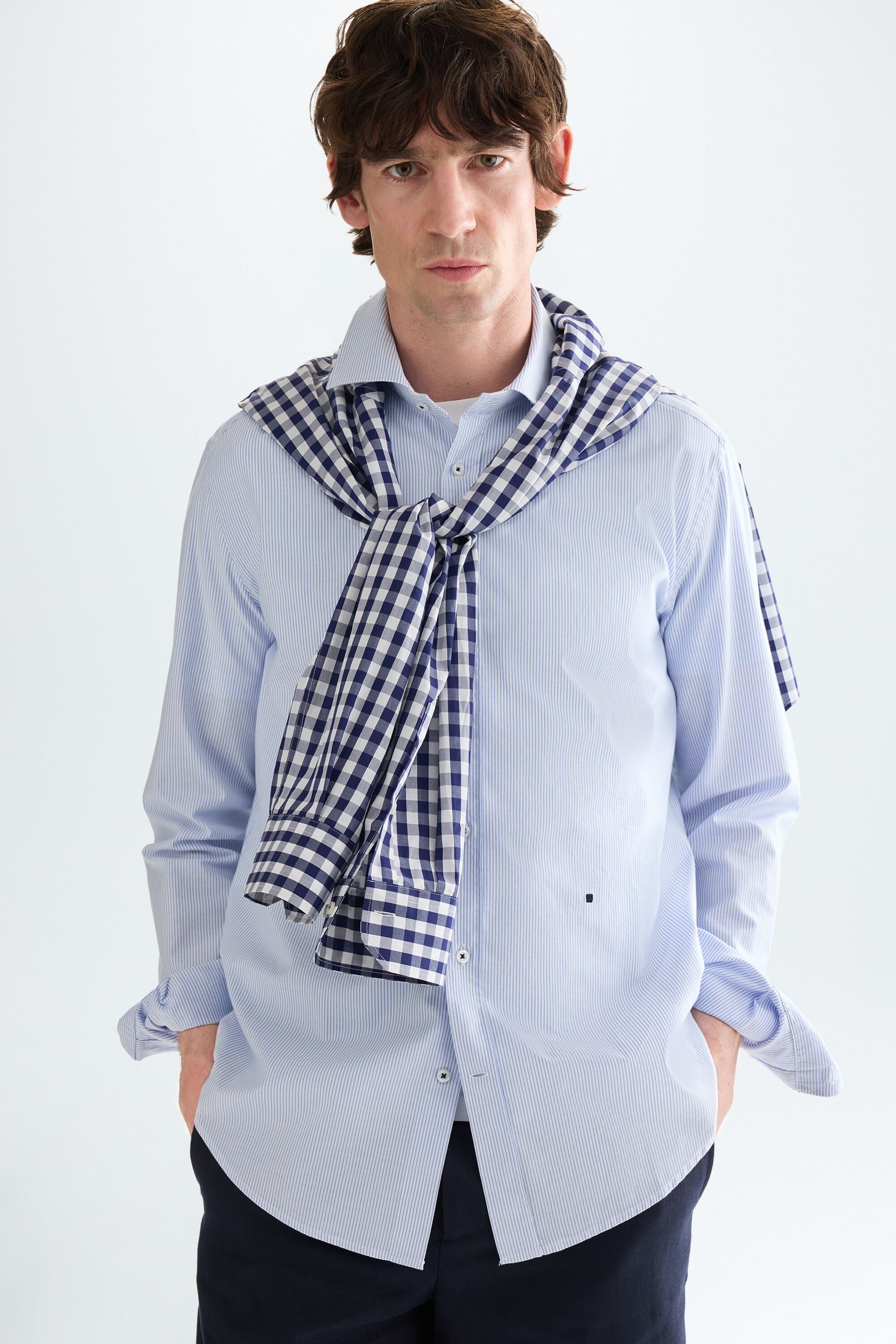 Spread collar striped Oxford shirt - SKY BLUE/WHITE