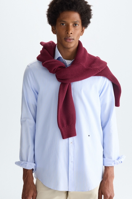 SPREAD COLLAR STRIPED OXFORD SHIRT
