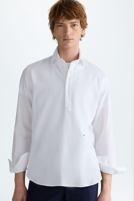 SPREAD COLLAR TEXTURED HALF-PLACKET SHIRT