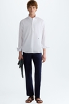 Spread collar textured half-placket shirt