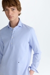 Spread collar textured half-placket shirt