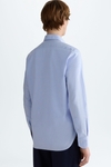 Spread collar textured half-placket shirt