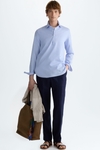 Spread collar textured half-placket shirt