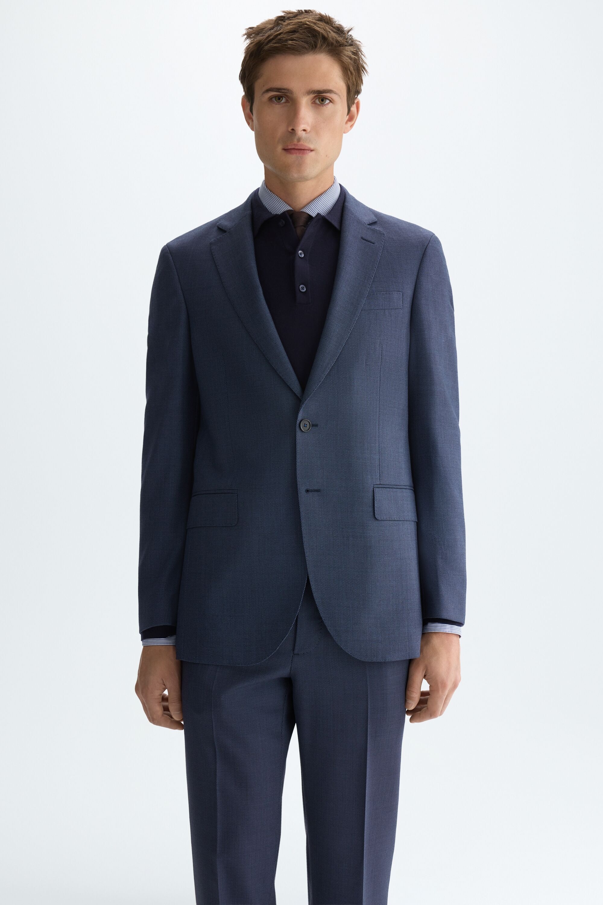 Wool bird's eye weave classic fit suit jacket