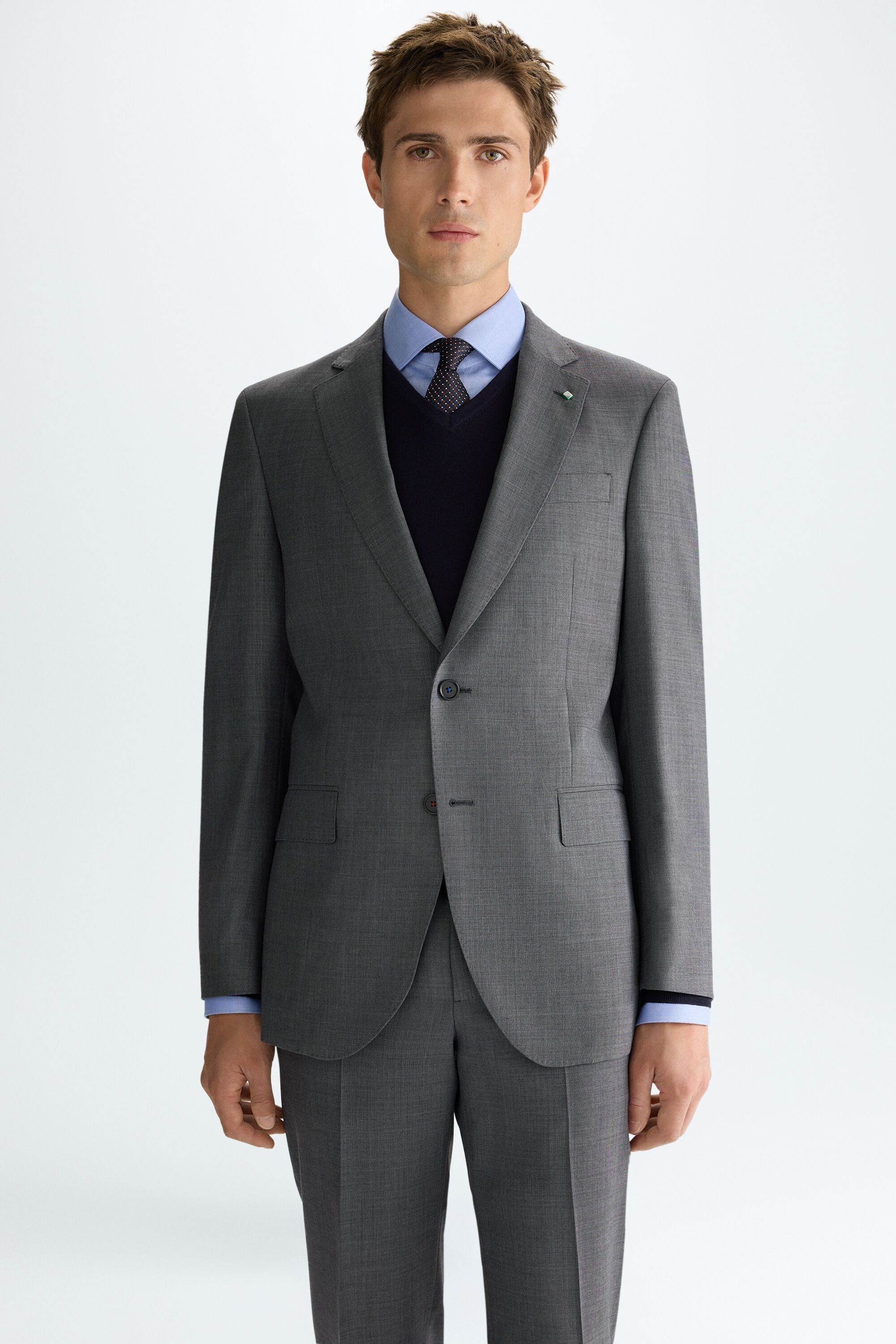 Zig-zag woven wool classic fit suit jacket