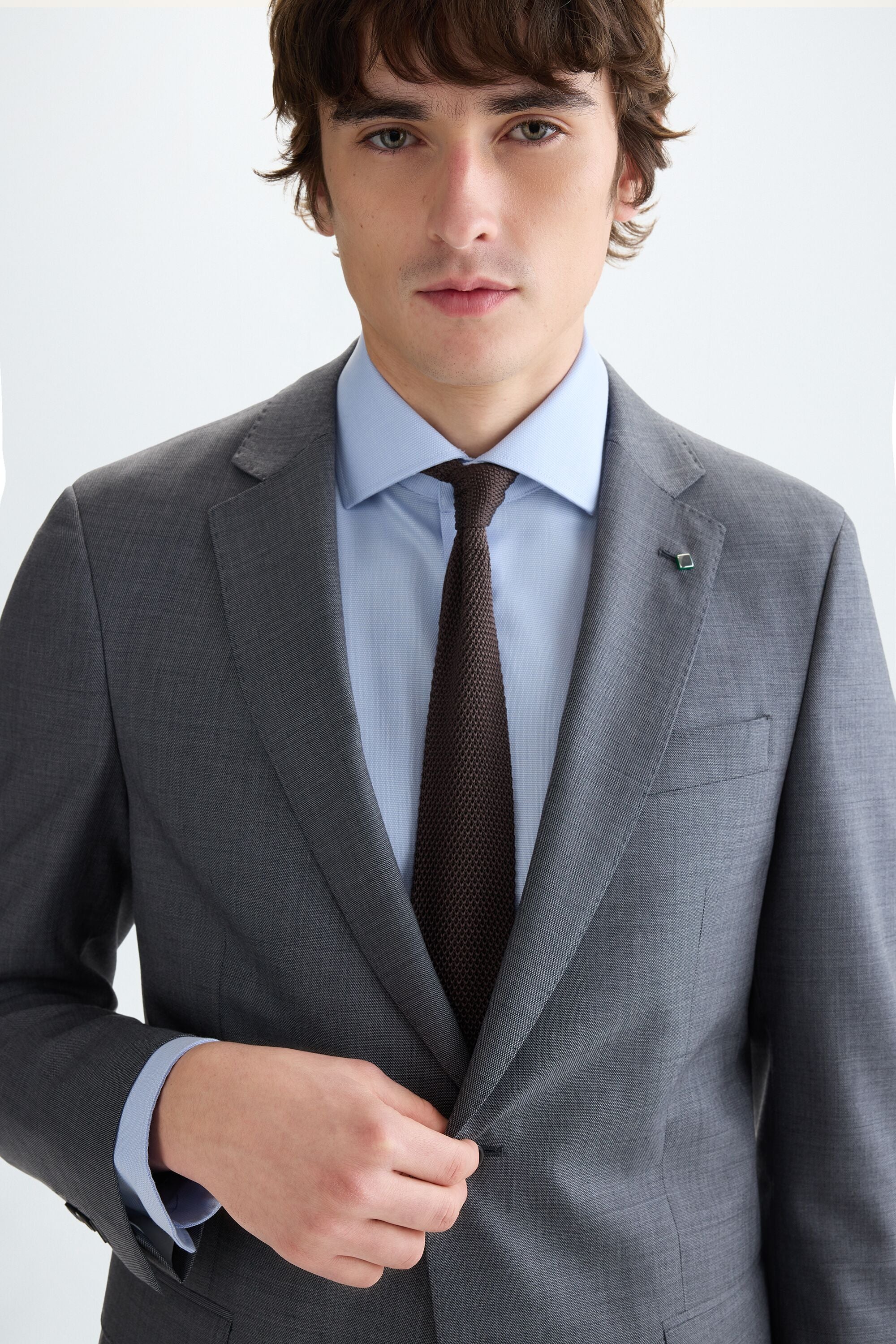 Zig-zag woven wool classic fit suit jacket gray - Purificacion