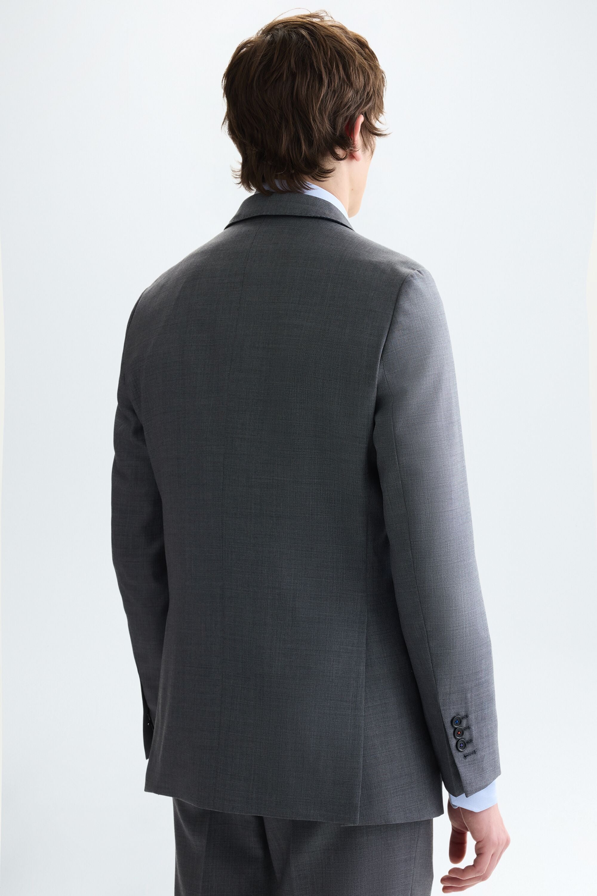 Zig-zag woven wool classic fit suit jacket gray - Purificacion