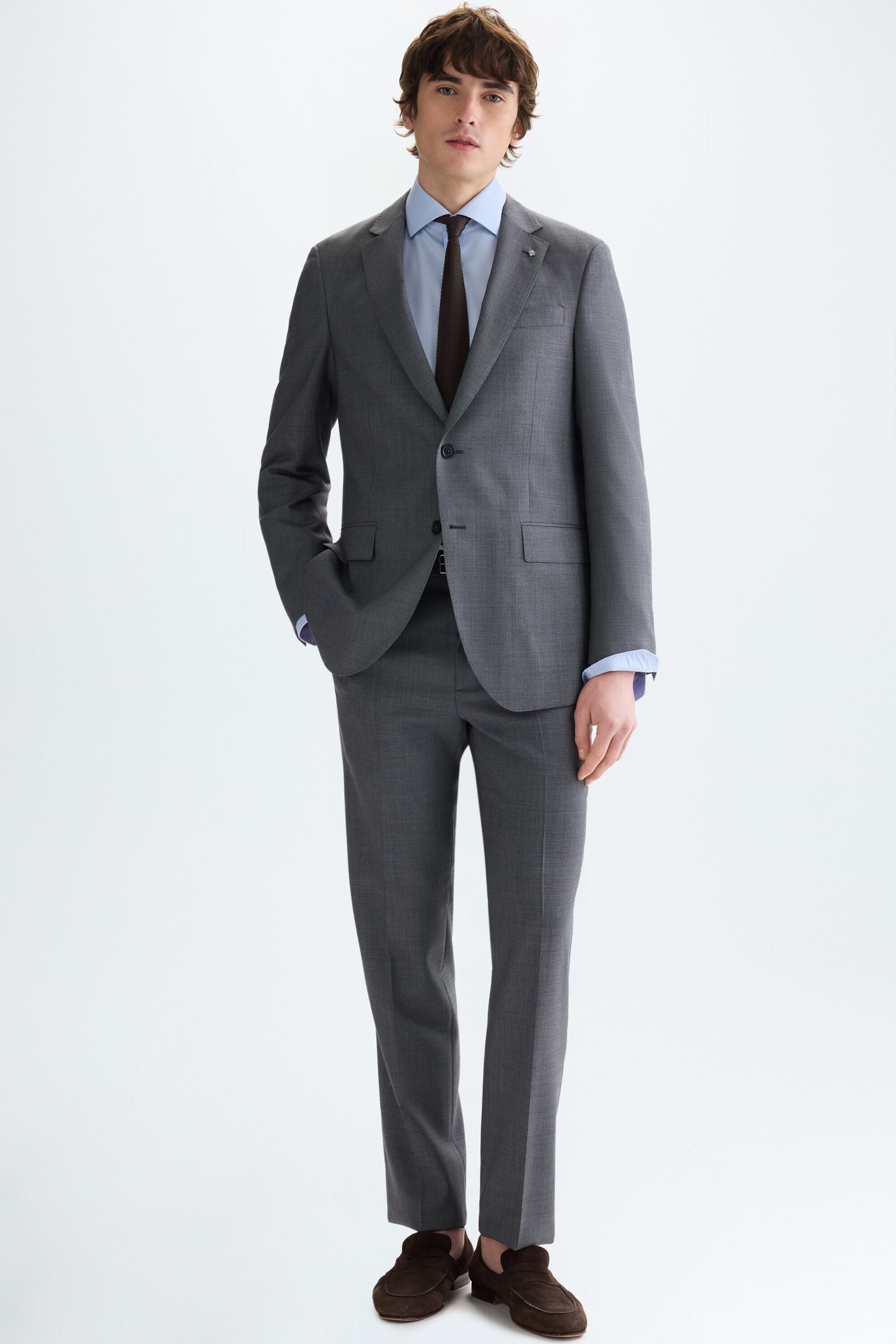 Zig-zag woven wool classic fit suit jacket gray - Purificacion