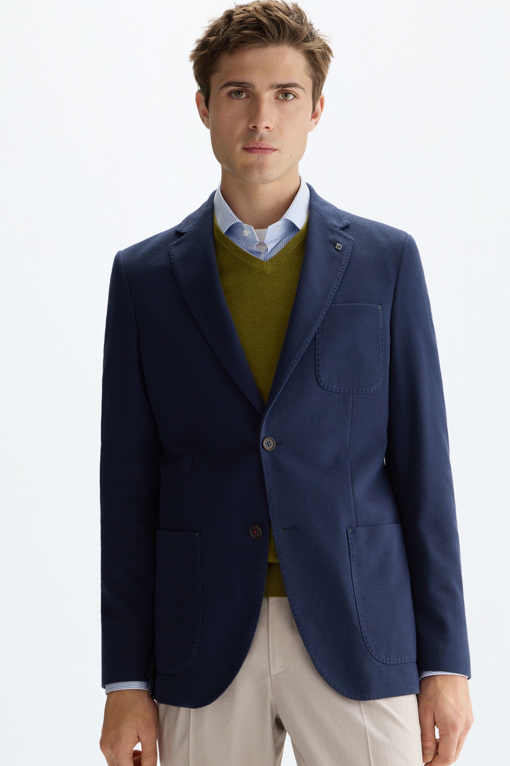 Cotton textured knit relaxed fit blazer