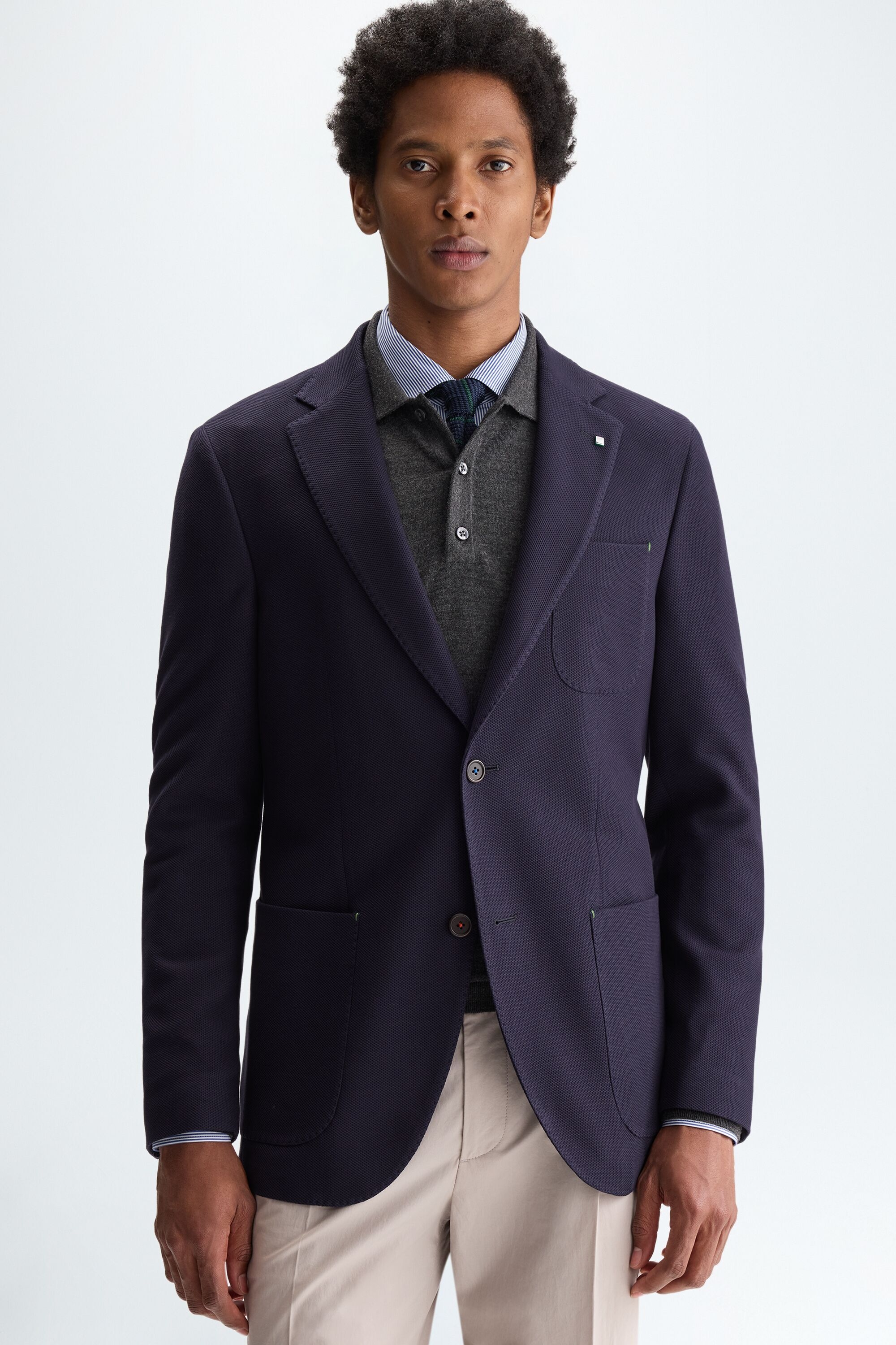 Cotton textured knit relaxed fit blazer