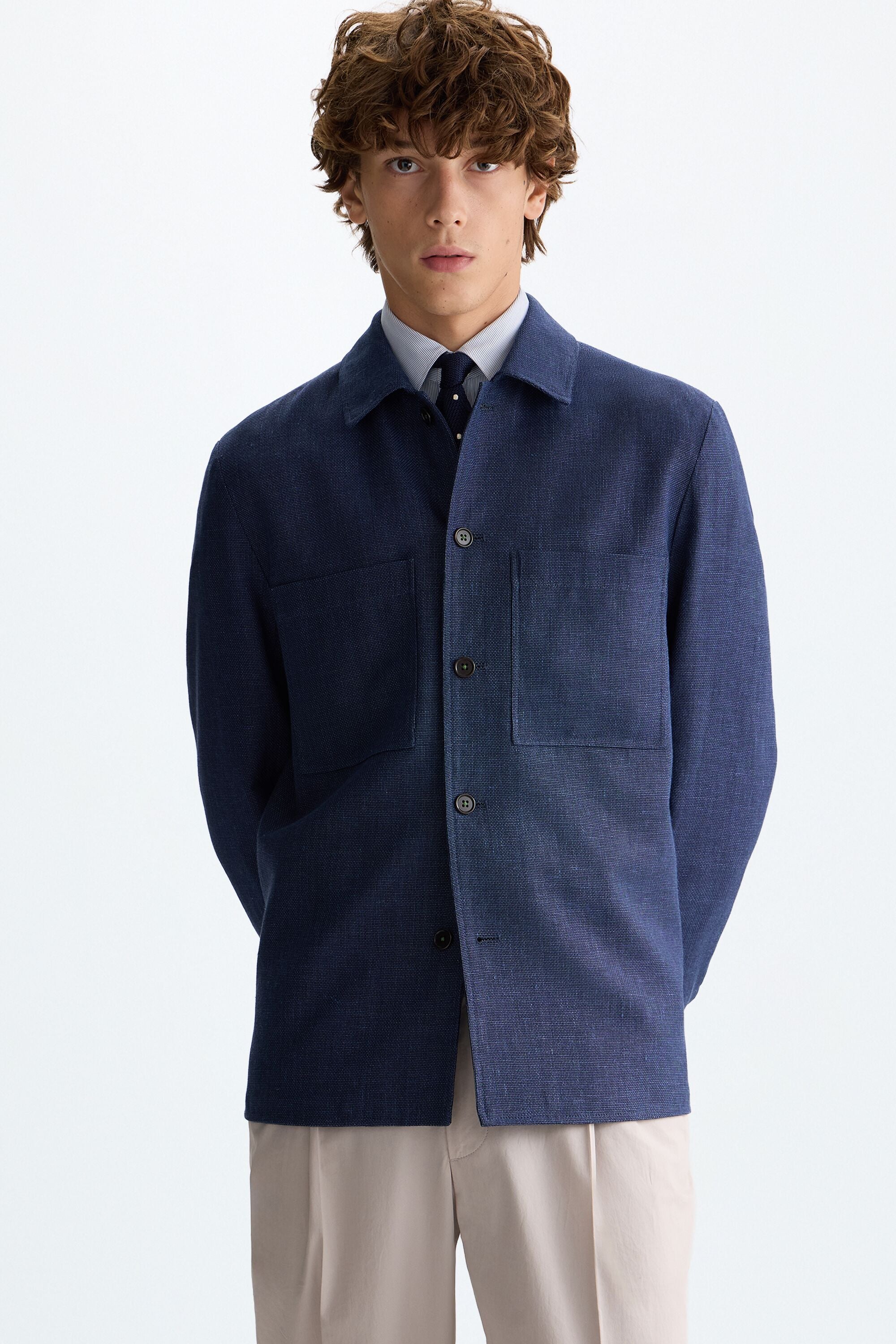 Textured cotton linen overshirt navy - Purificacion Garcia United