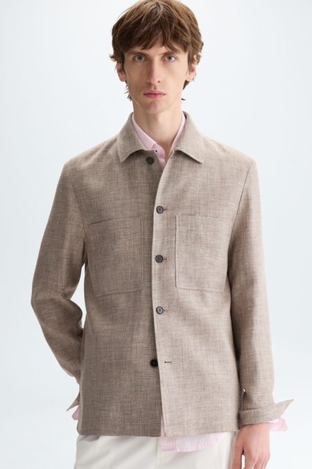 ZIG-ZAG TEXTURED LINEN COTTON OVERSHIRT