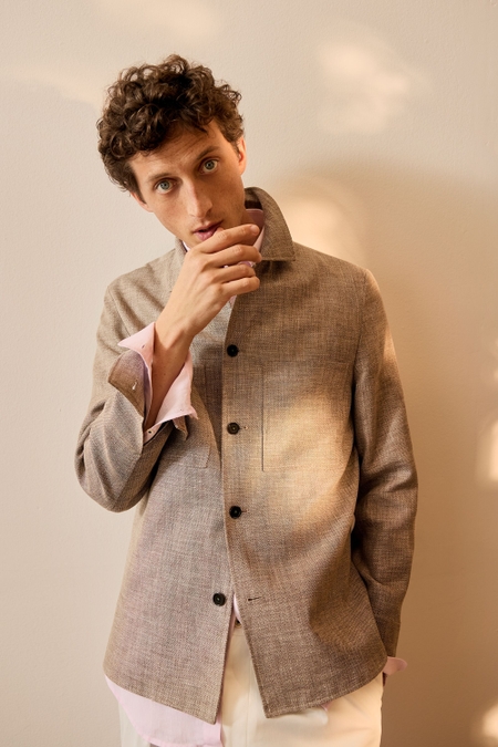 ZIG-ZAG TEXTURED LINEN COTTON OVERSHIRT