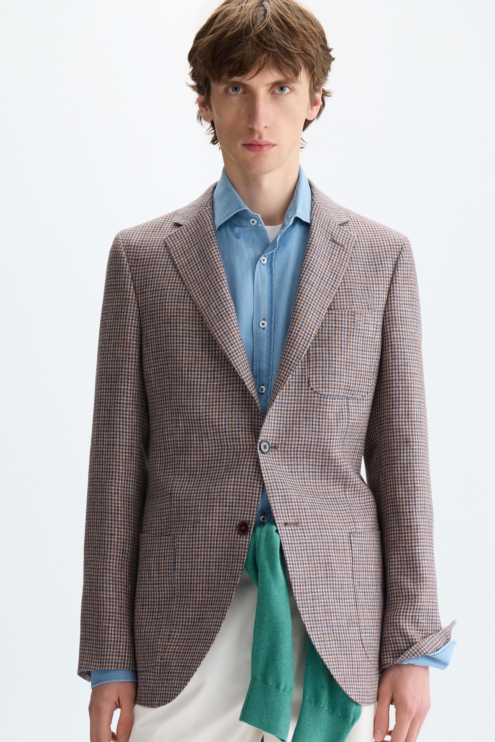 Linen houndstooth relaxed fit blazer