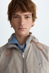 Hooded chequered technical jacket