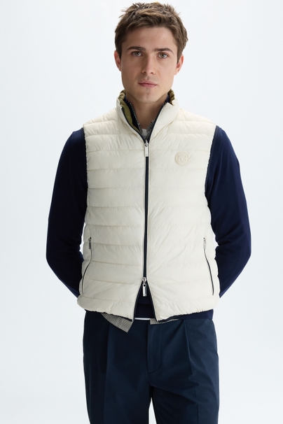 Quilted technical nylon reversible gilet - KHAKI/WHITE