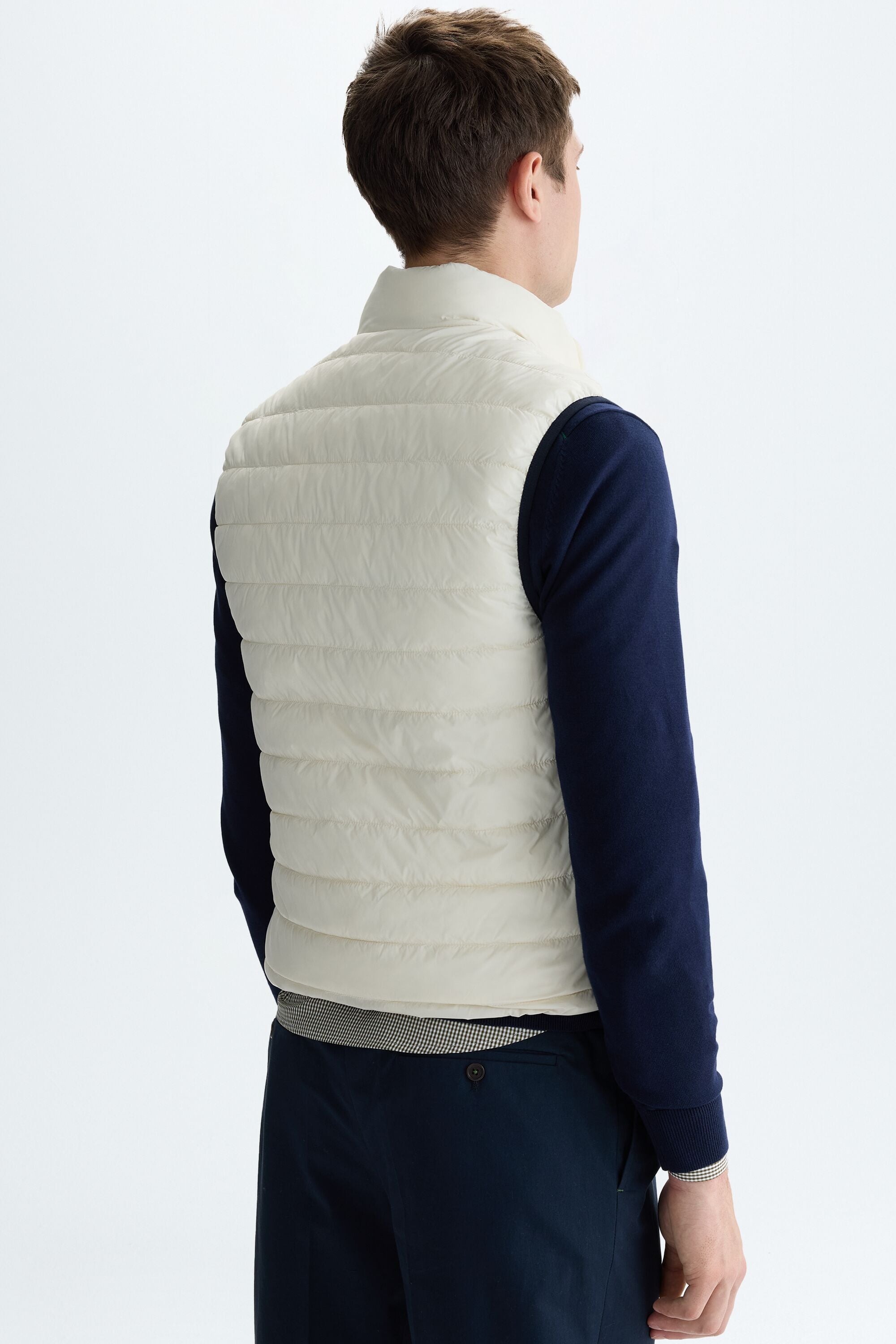 Quilted technical nylon reversible gilet khaki/white