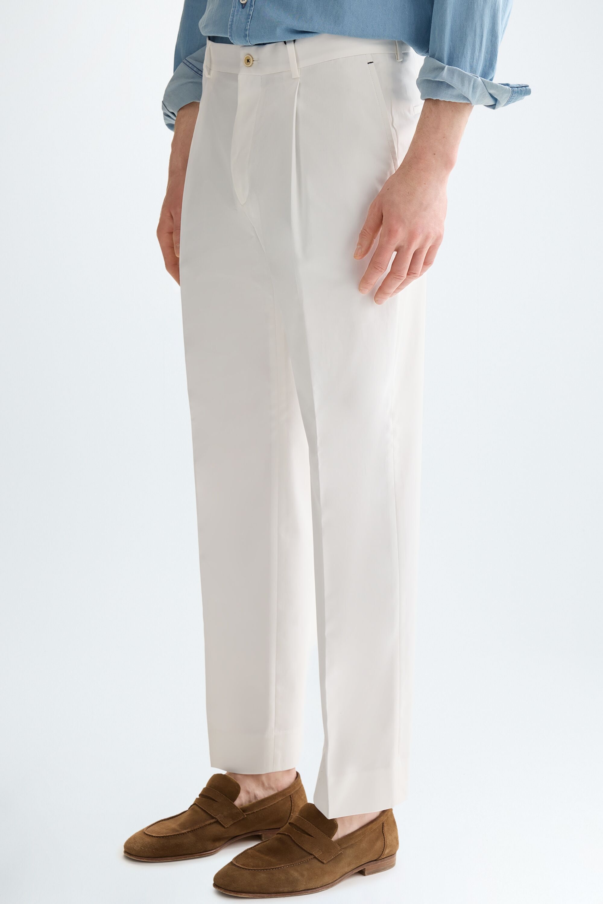 Cotton twill relaxed fit trousers - ECRU