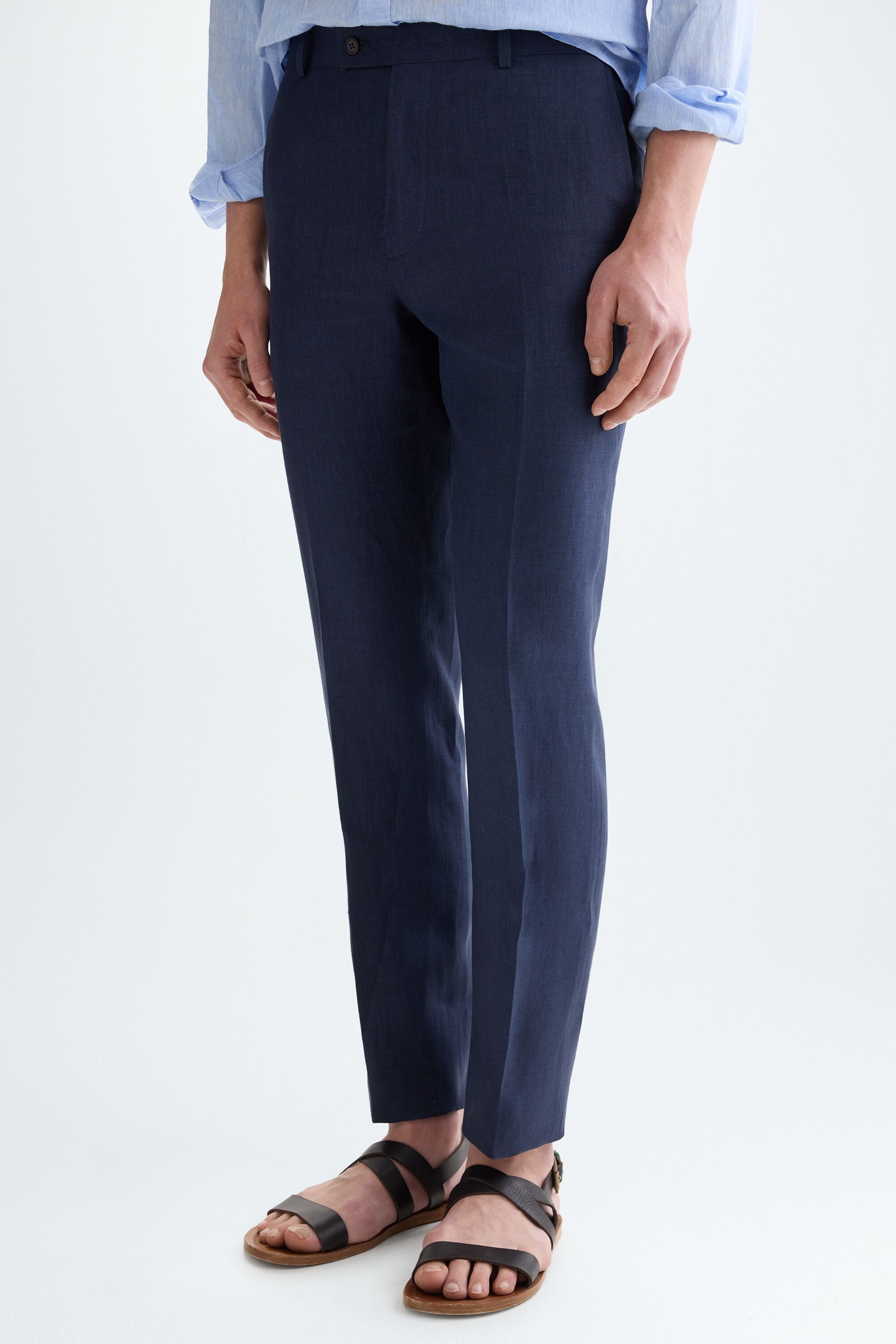 Linen classic fit suit trousers - NAVY