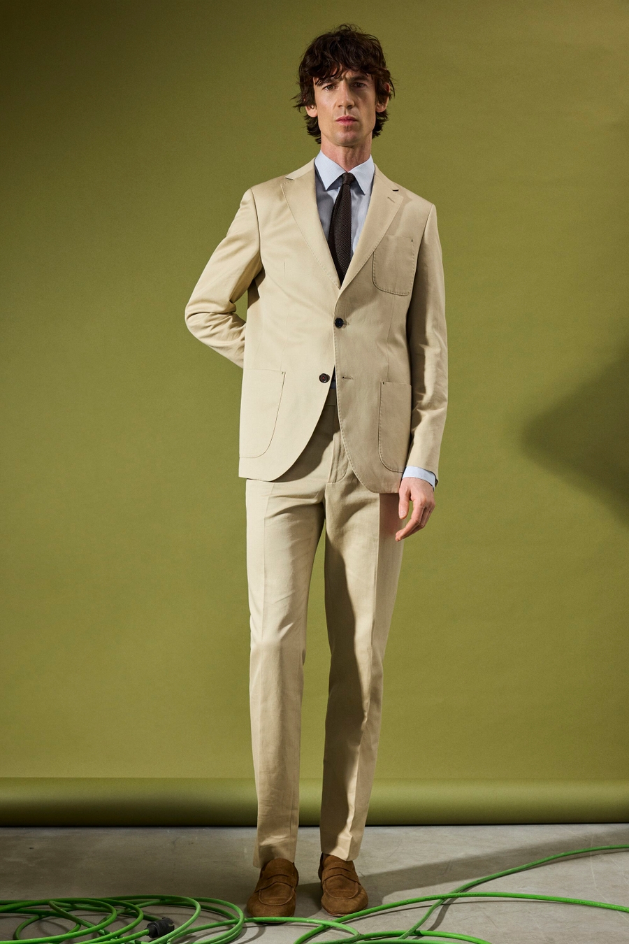 PANTALÓN DE TRAJE CLASSIC FIT SARGA ALGODÓN LINO