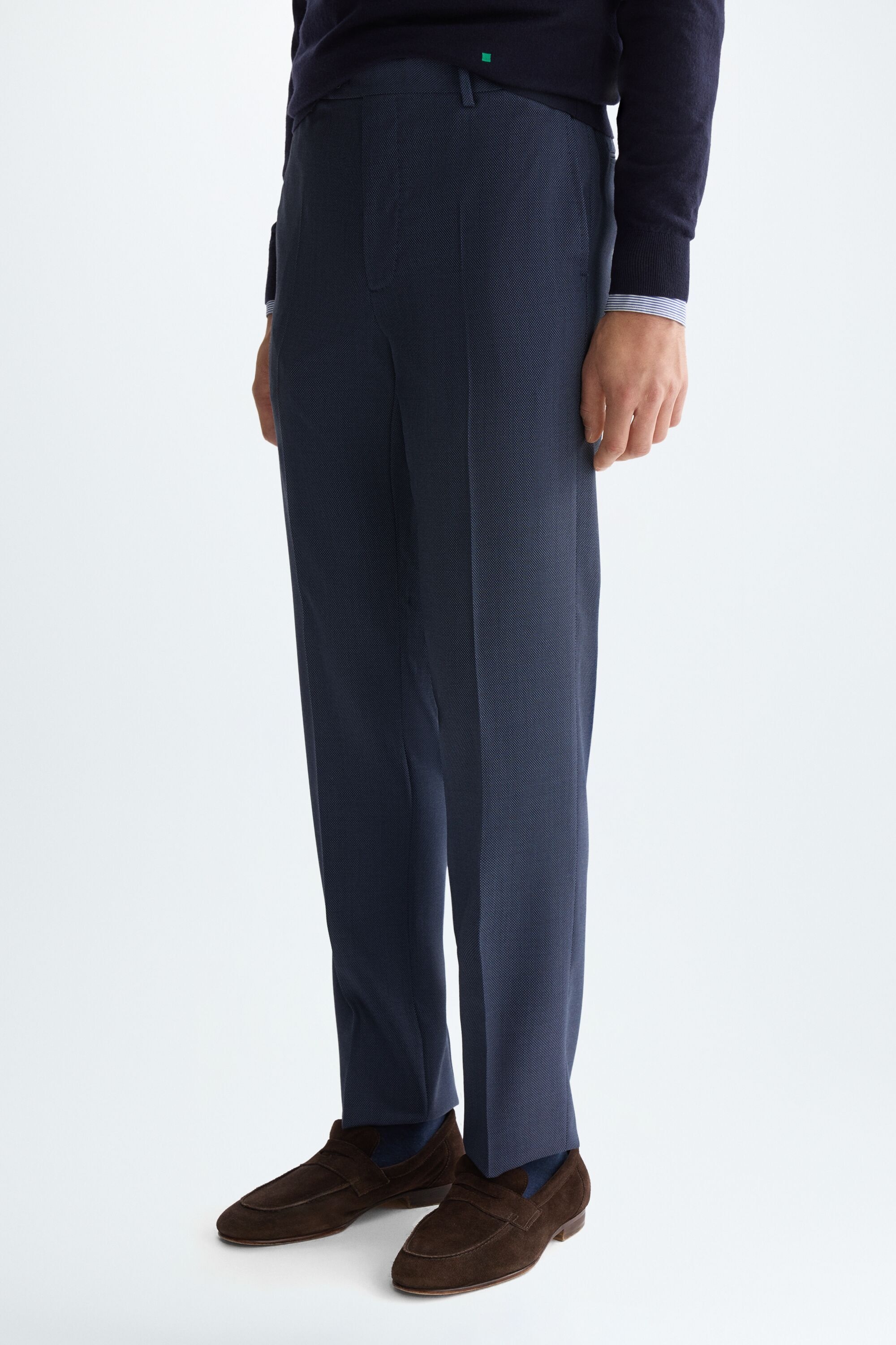 Wool bird's eye weave classic fit suit trousers