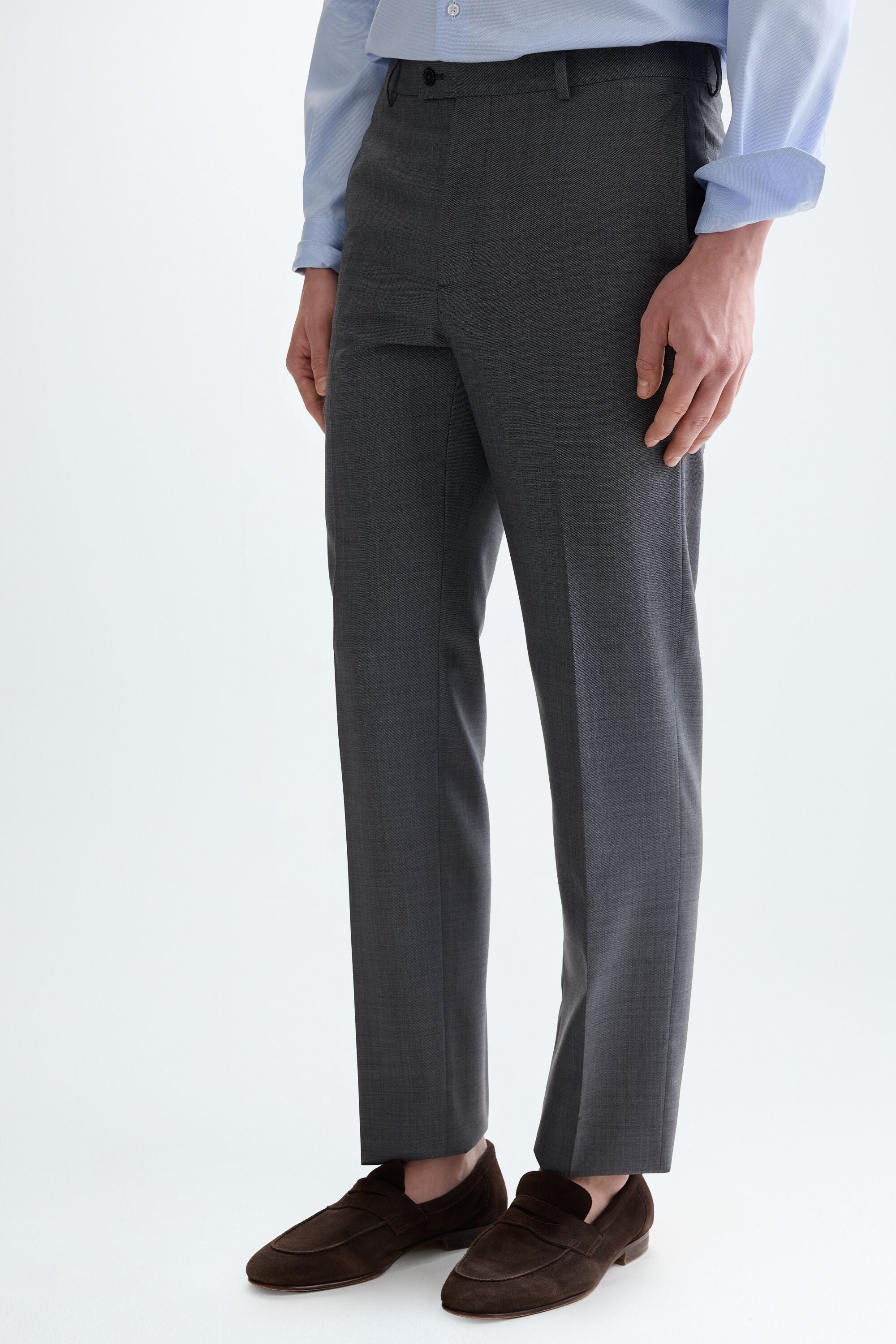 Wool micro zig-zag weave classic fit suit trousers gray