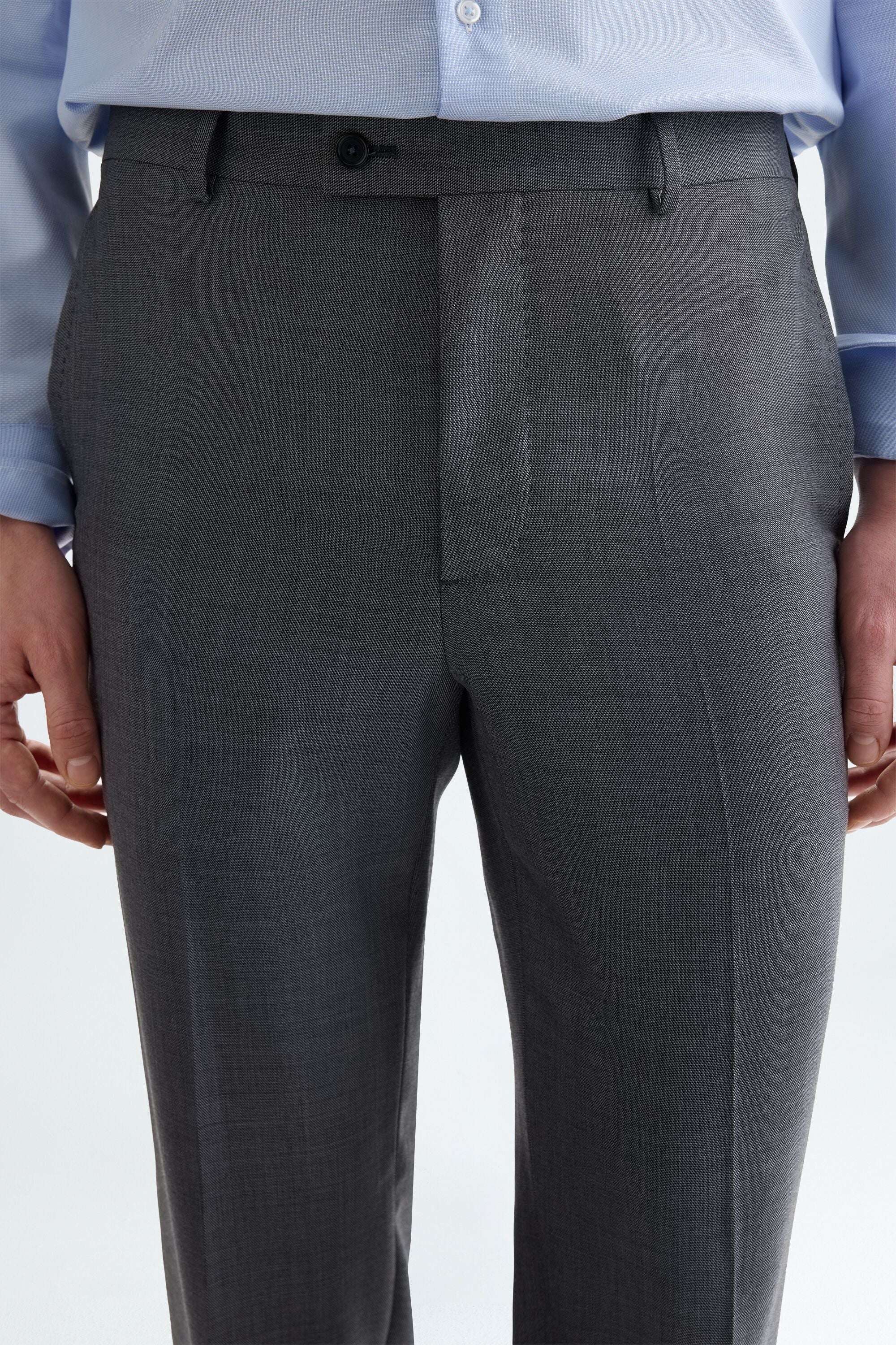 Wool micro zig-zag weave classic fit suit trousers gray