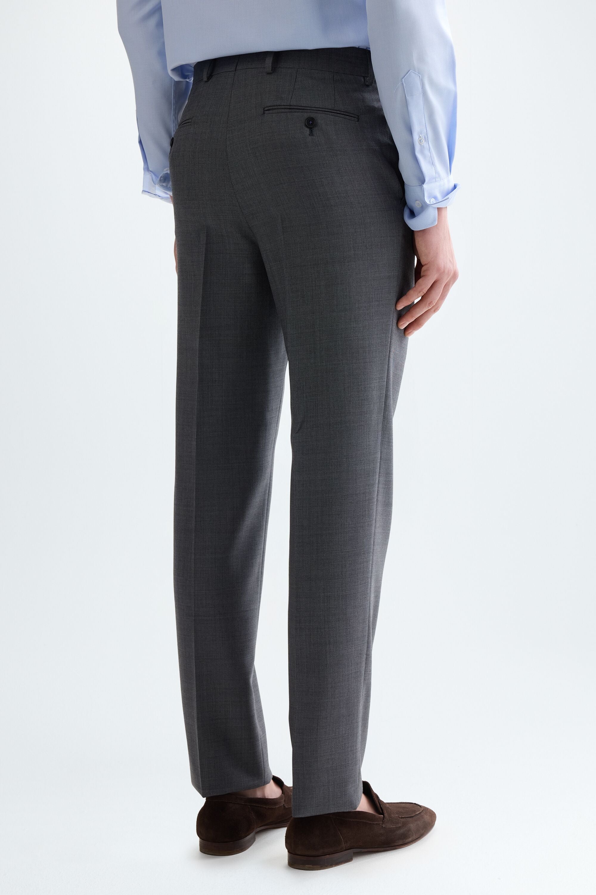 Wool micro zig-zag weave classic fit suit trousers gray