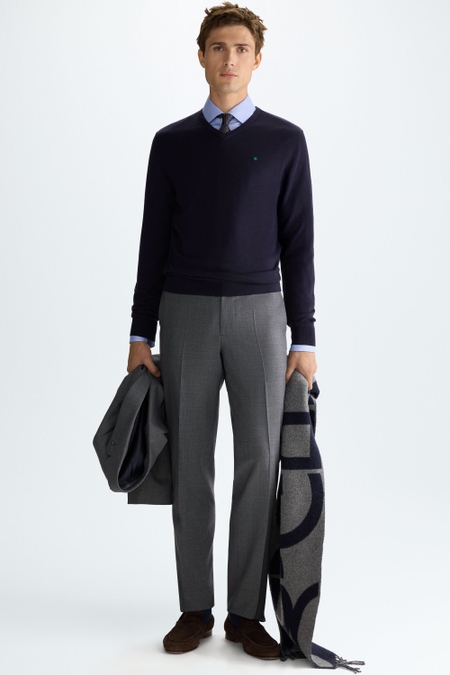 WOOL MICRO ZIG-ZAG WEAVE CLASSIC FIT SUIT TROUSERS