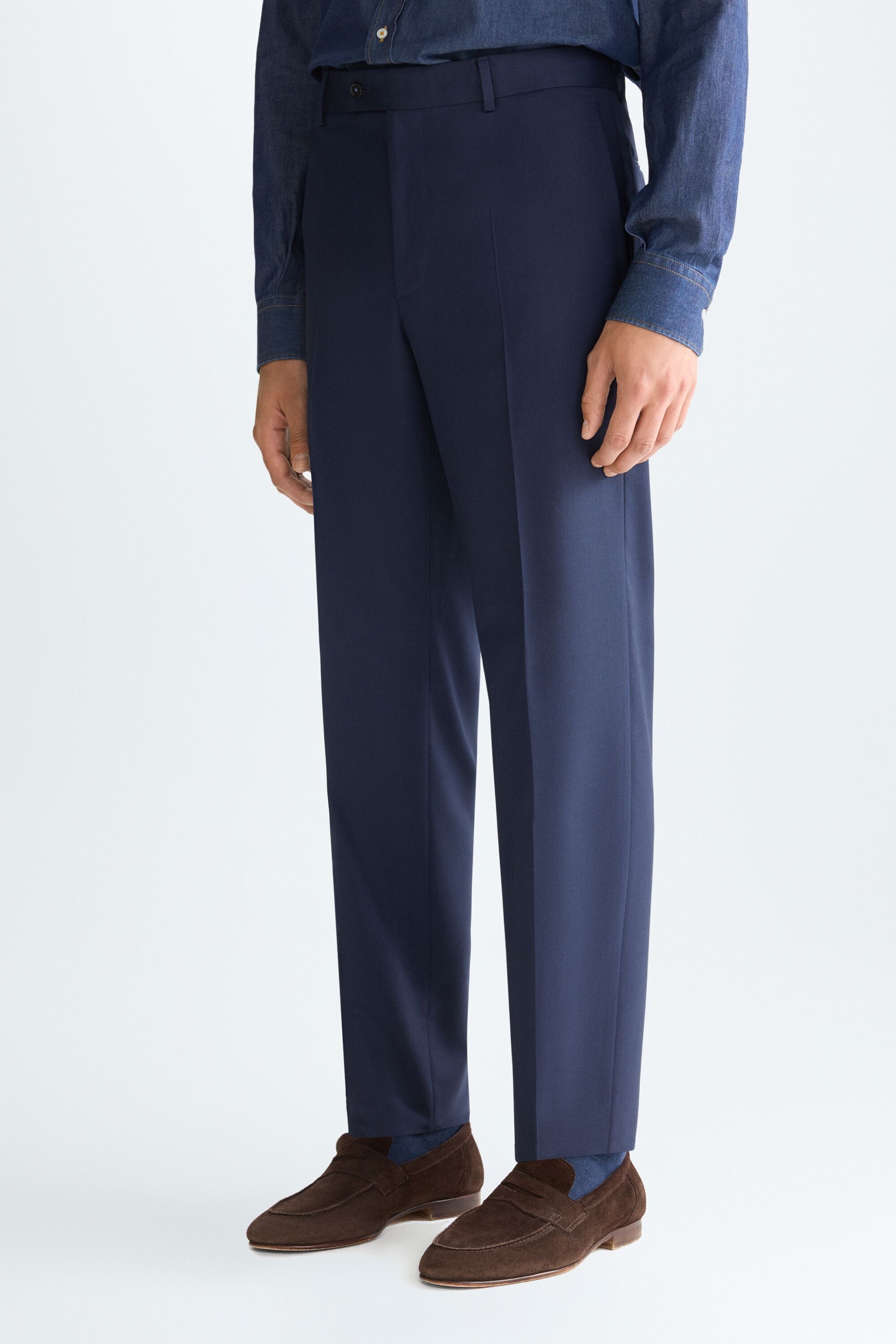 Wool twill classic fit suit trousers