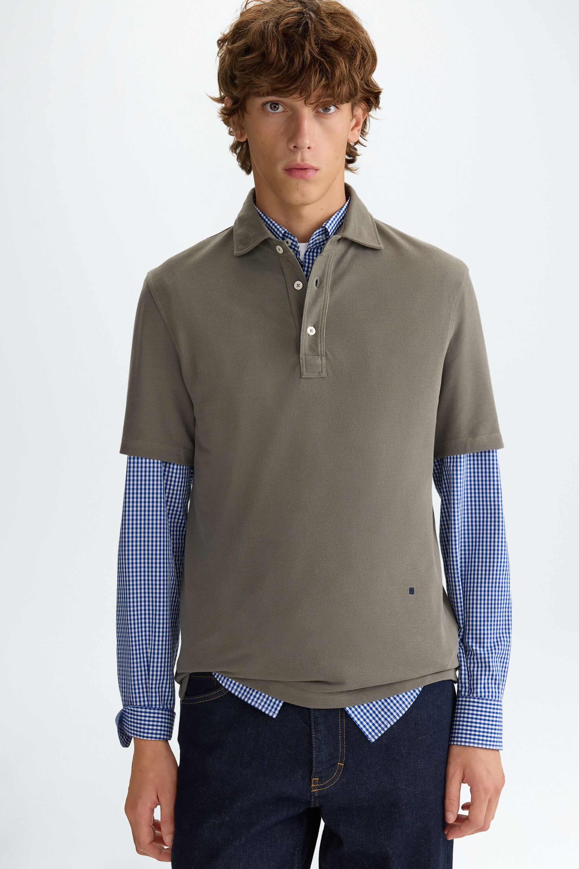 Spread collar piqué polo shirt