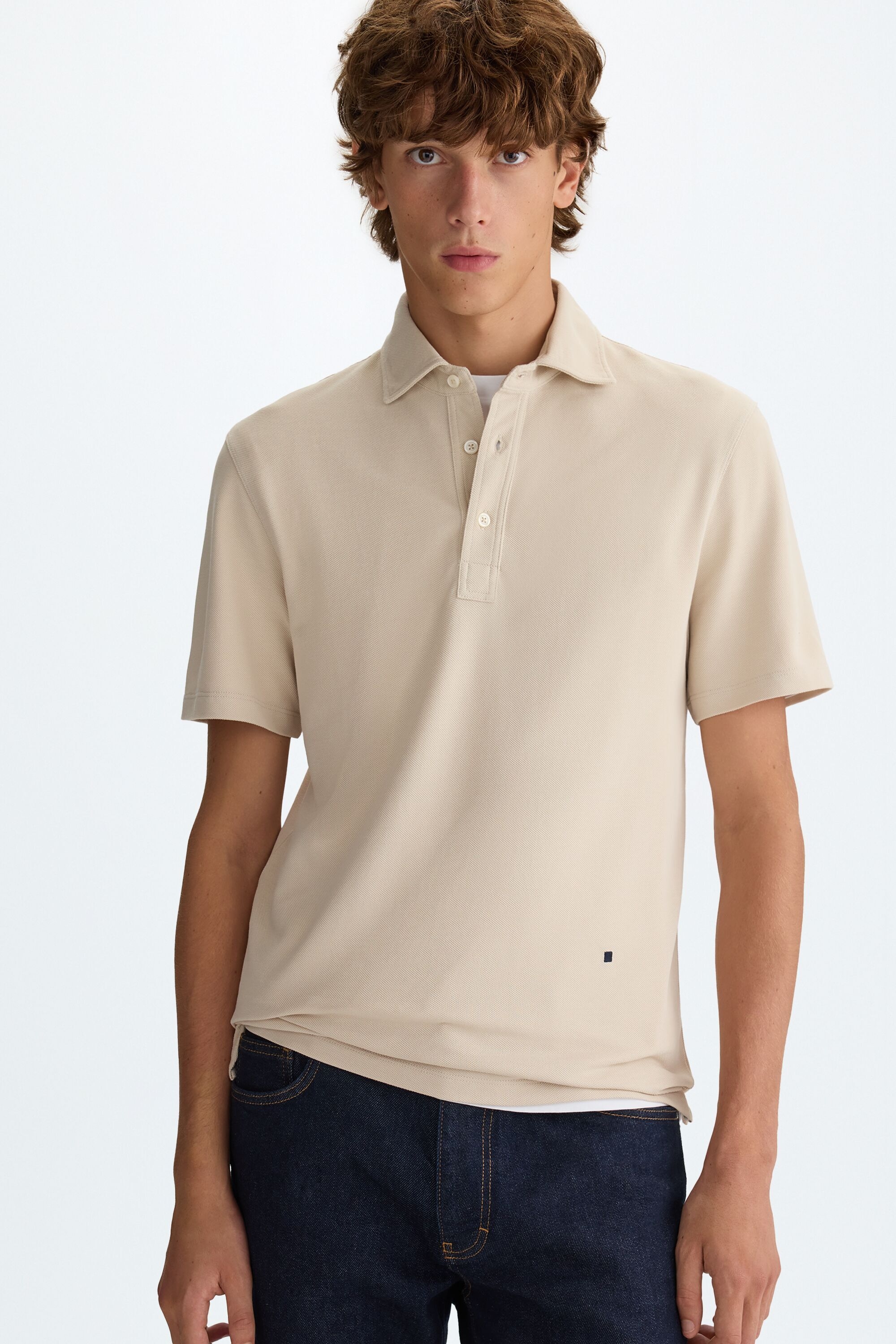 Spread collar piqué polo shirt