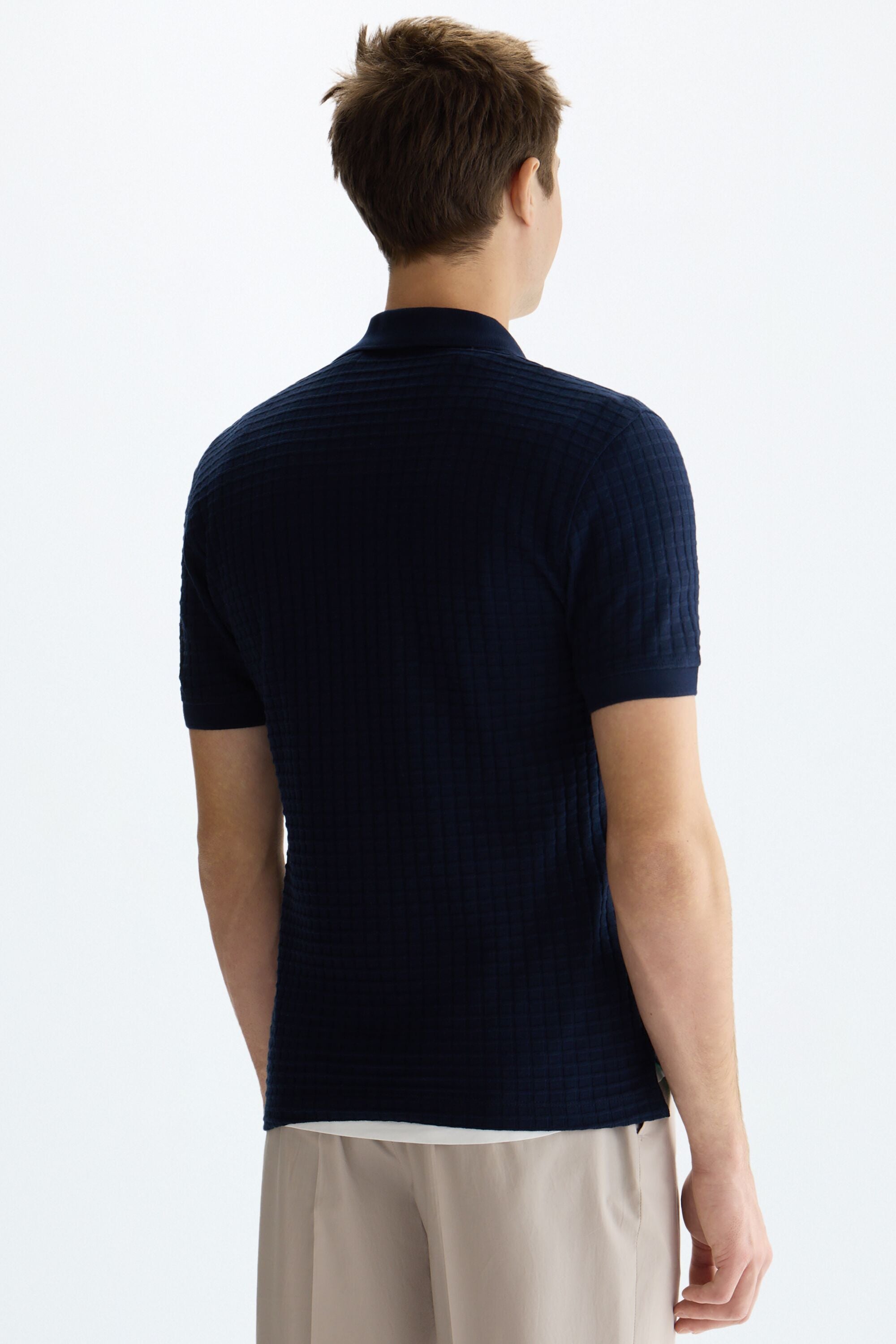 Cubes textured knit polo shirt navy - Purificacion Garcia Germany