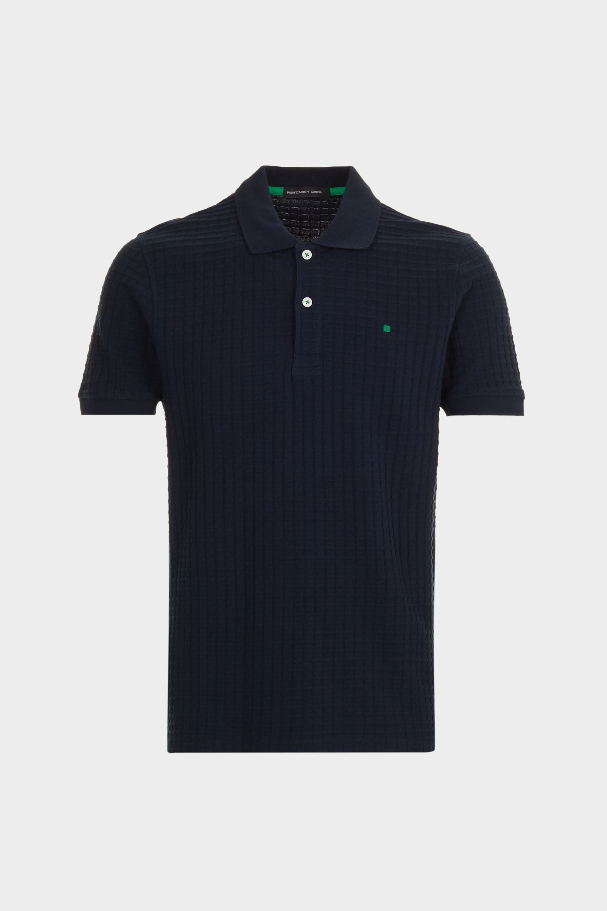 Cubes textured knit polo shirt navy - Purificacion Garcia Germany