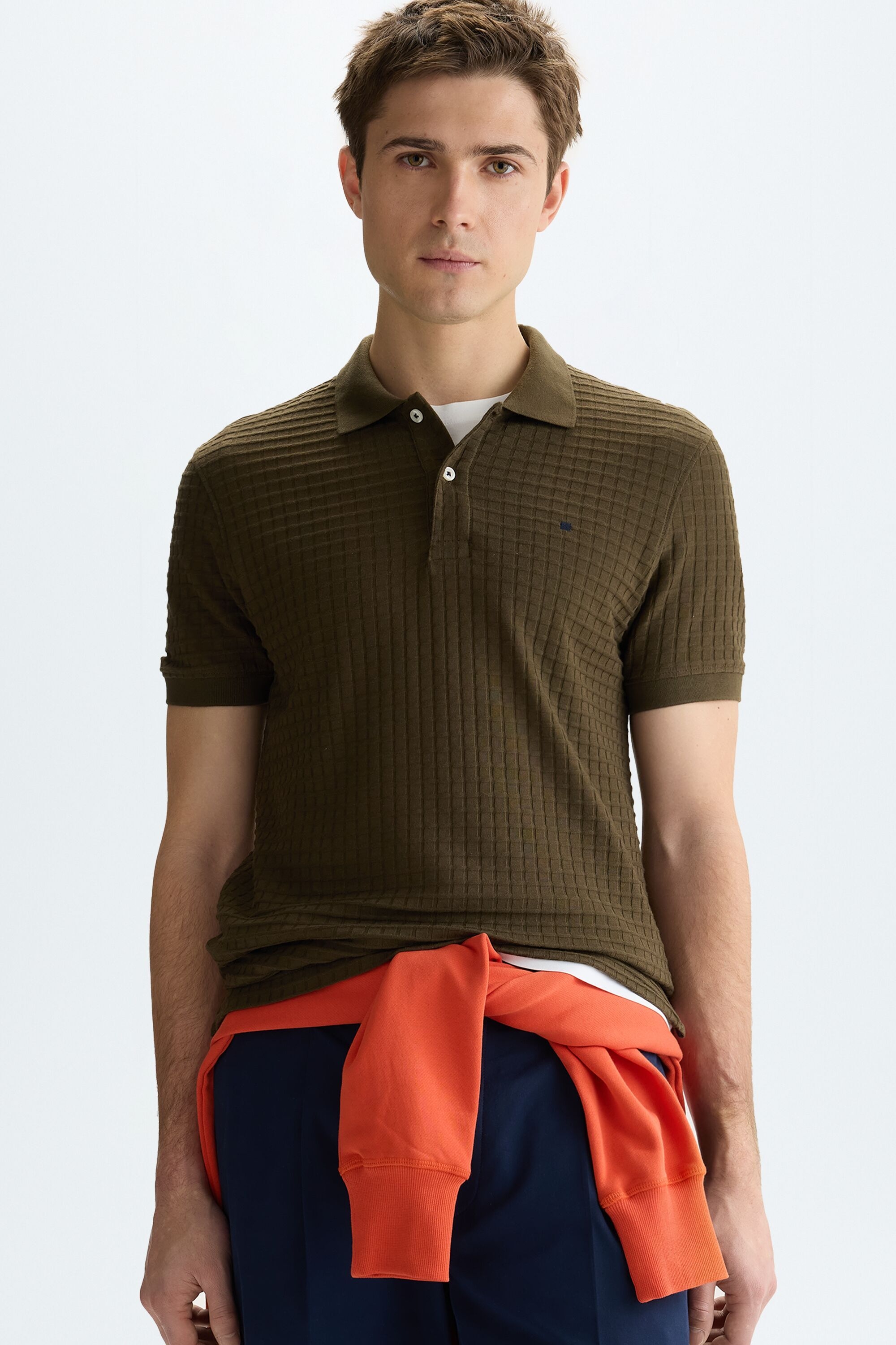 Cubes textured knit polo shirt