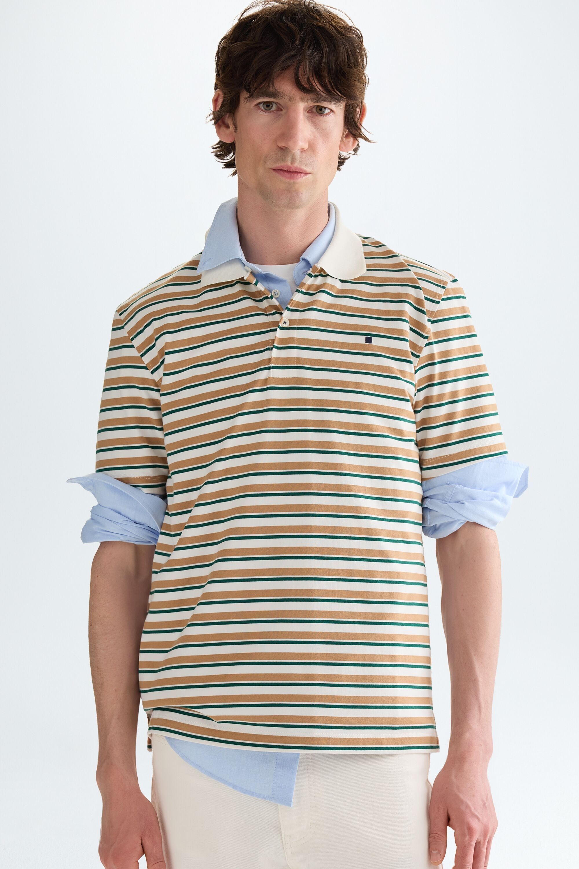 Jersey polo shirt - Ecru/Brown/Green