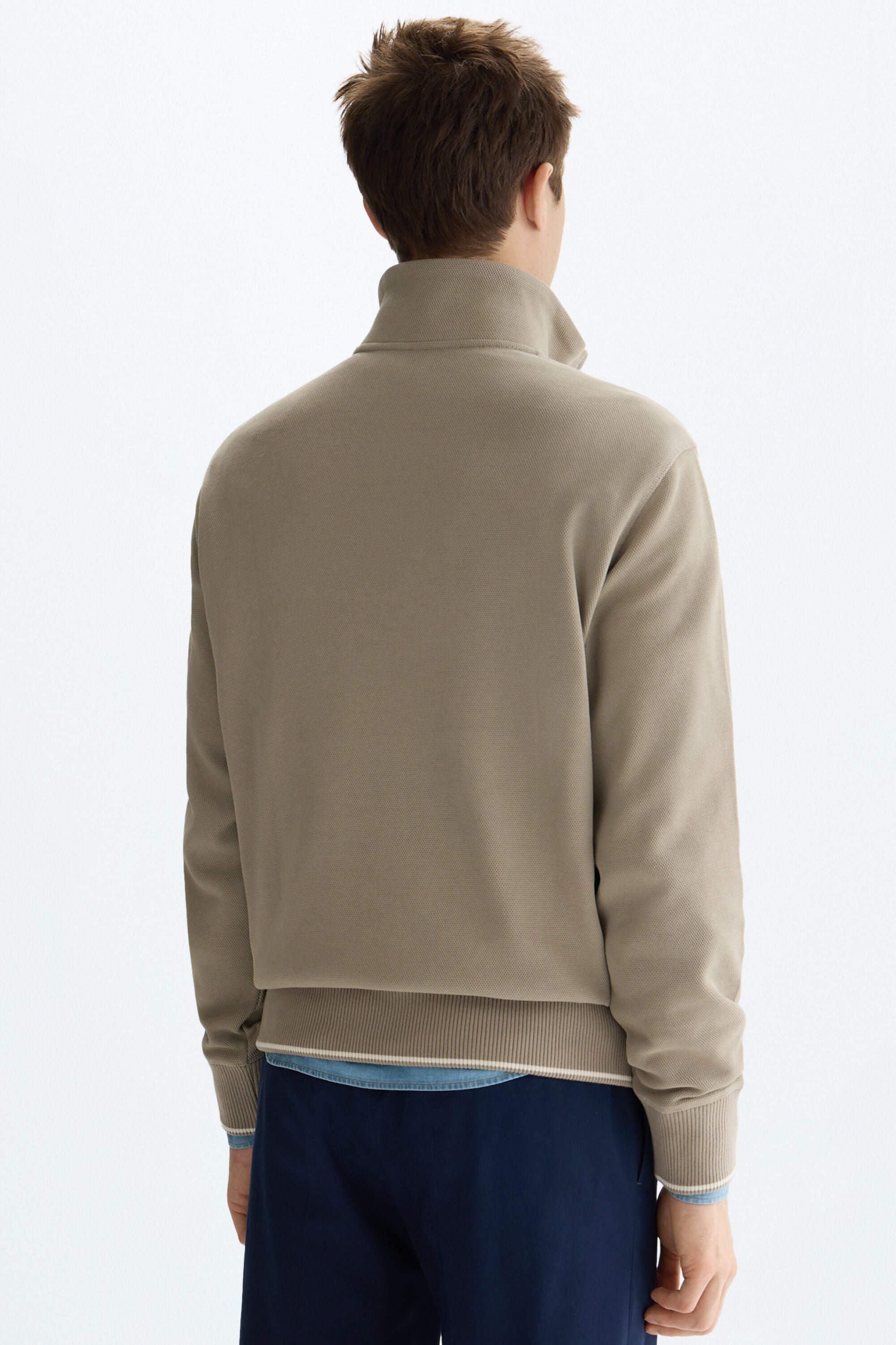 Jacquard knit half-zip sweatshirt taupe - Purificacion Garcia