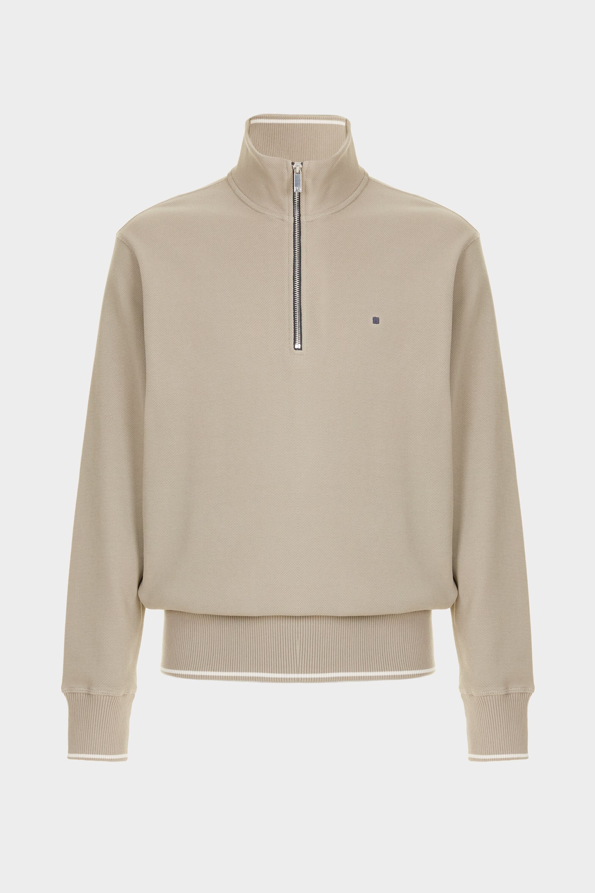 Jacquard knit half-zip sweatshirt taupe - Purificacion Garcia